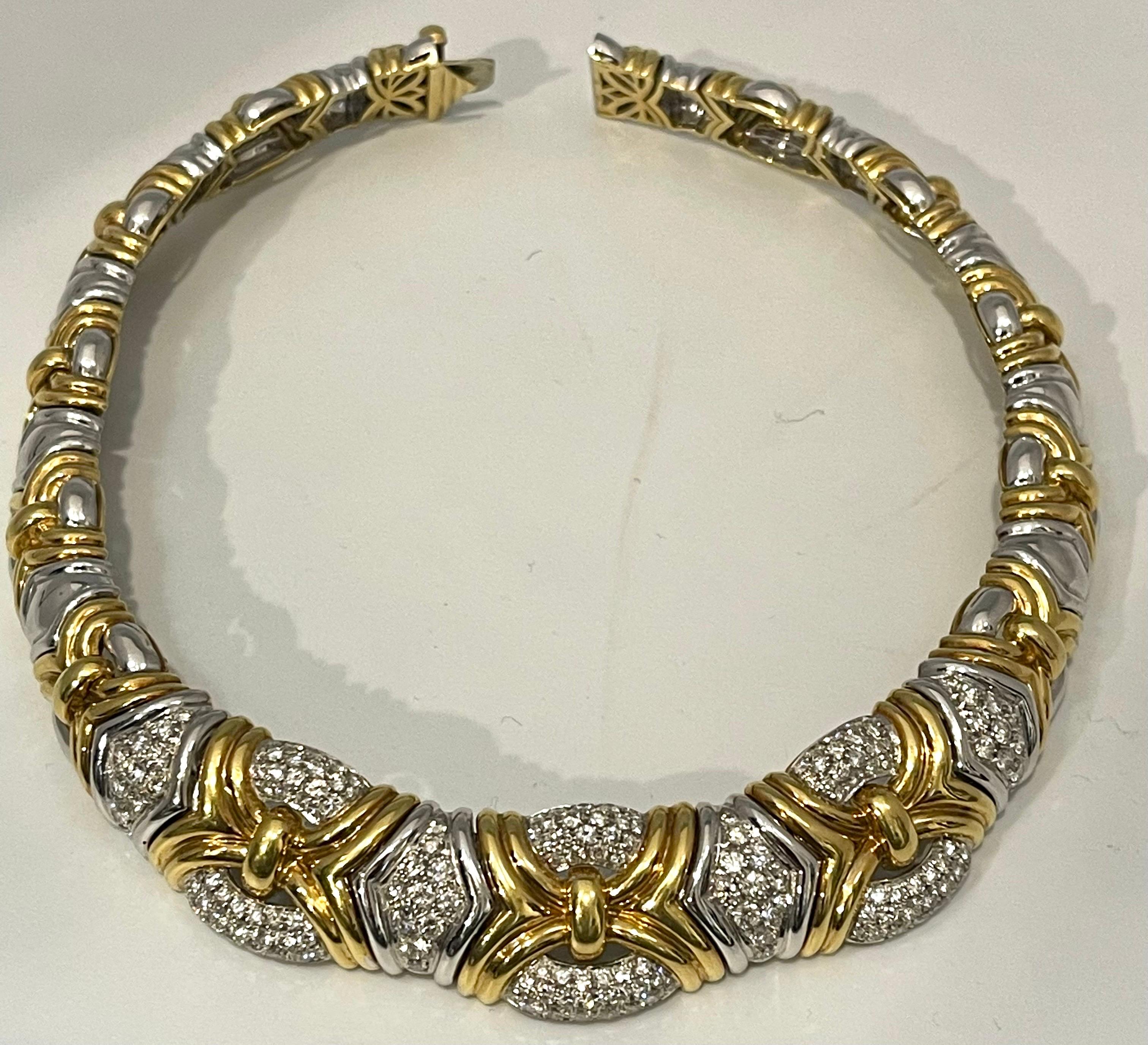 141 Gm 18kt zweifarbiges Gold & 8,5 Karat Diamant Choker/Kragen Halskette Nachlass 4