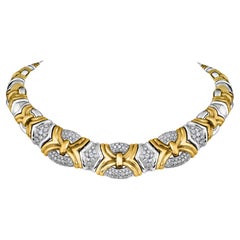 141 Gm of 18Kt Two Tone Gold & 8.5 Ct of Diamond Choker /Colar Necklace  Estate 