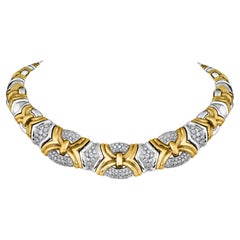 141 Gm of 18kt Two Tone Gold & 8.5 Ct of Diamond Choker/Colar Necklace Estate