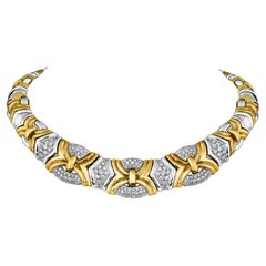 141 Gm of 18kt Two Tone Gold & 8.5 Ct of Diamond Choker/Colar Necklace Estate 