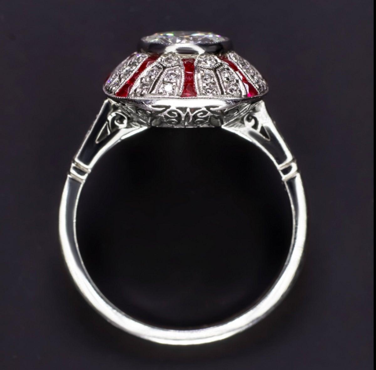 1.41 Old Cut Diamond Art Deco Style Engagement Ring Ruby Platinum 3