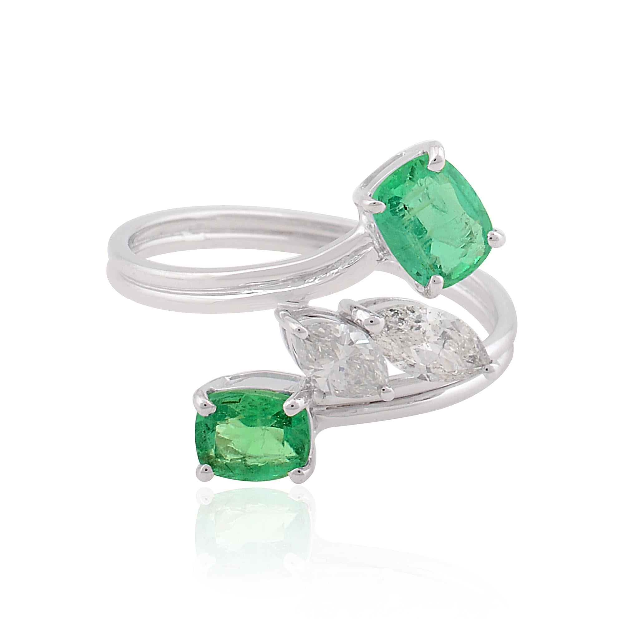 For Sale:  1.41 TCW Natural Emerald Diamond By Pass Wedding Ring Gift 18 Karat White Gold 3