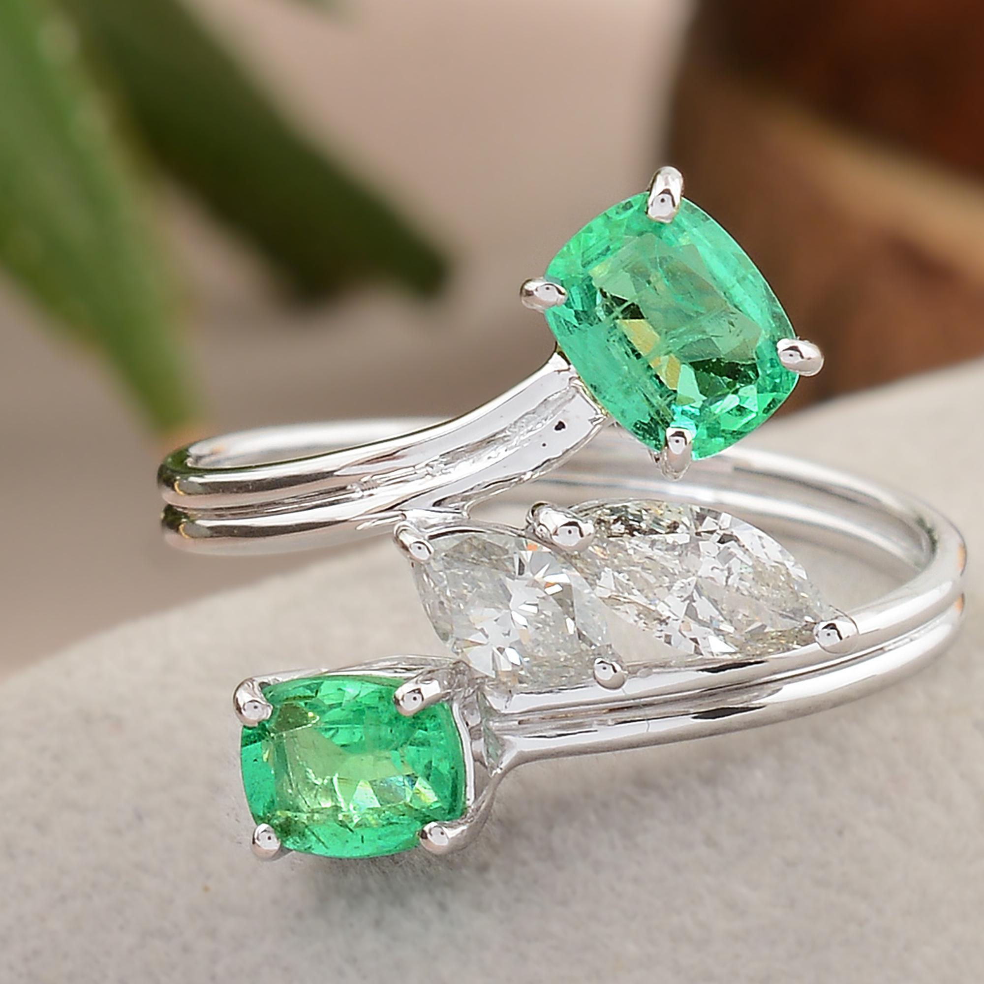 Cast from 14-karat gold, these exquisite ring is handset with 0.97 carats Zambian Emerald, 0.44 carats of sparkling diamonds.

The ring is a size 7 US and may be resized to larger or smaller upon request. FOLLOW SPECTRUM JEWELS storefront to view