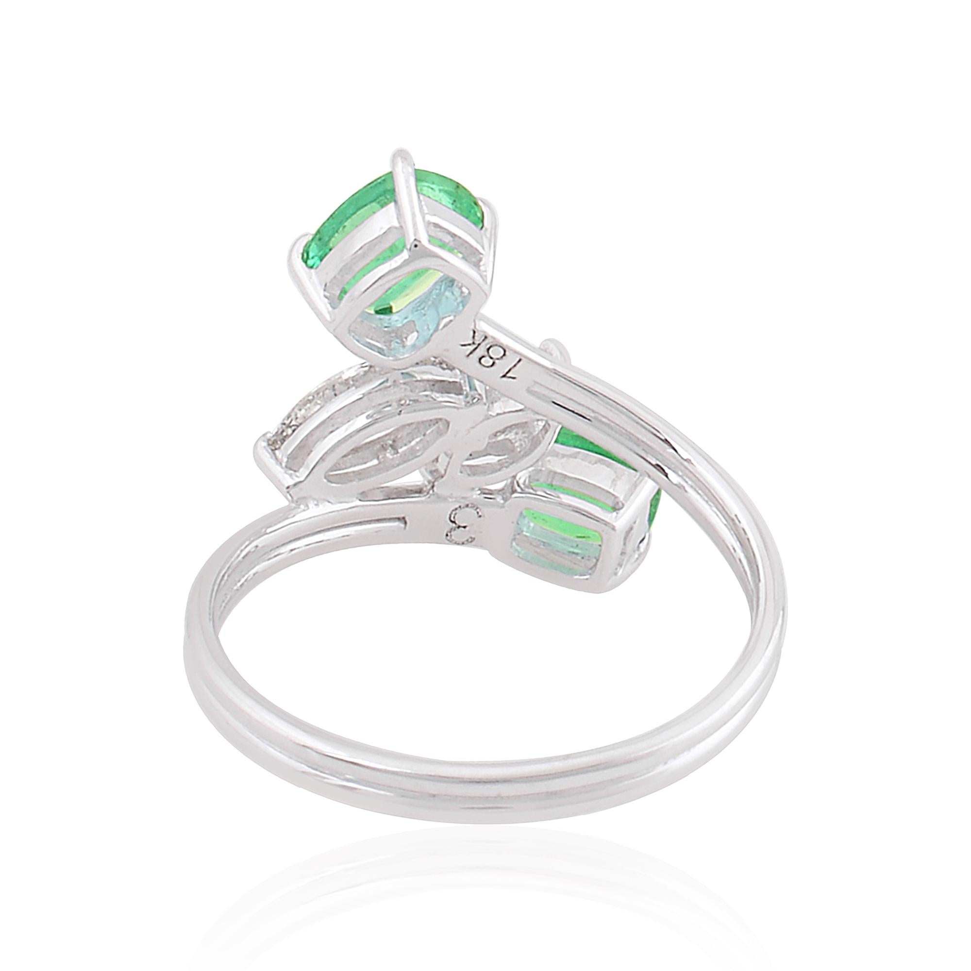 Modern 1.41 TCW Natural Emerald Gemstone Wrap Ring Marquise Diamond 14 Karat White Gold For Sale
