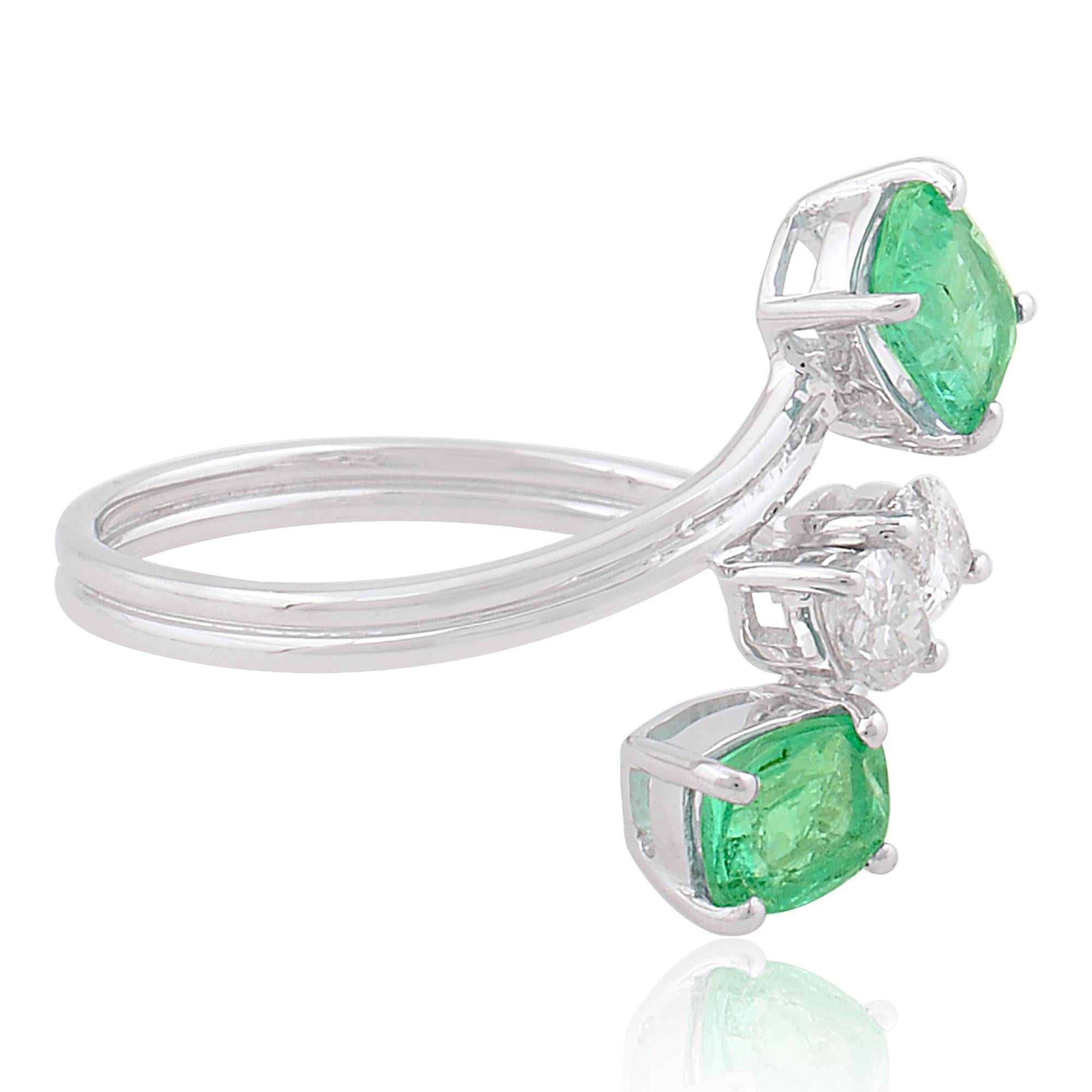 Emerald Cut 1.41 TCW Natural Emerald Gemstone Wrap Ring Marquise Diamond 14 Karat White Gold For Sale