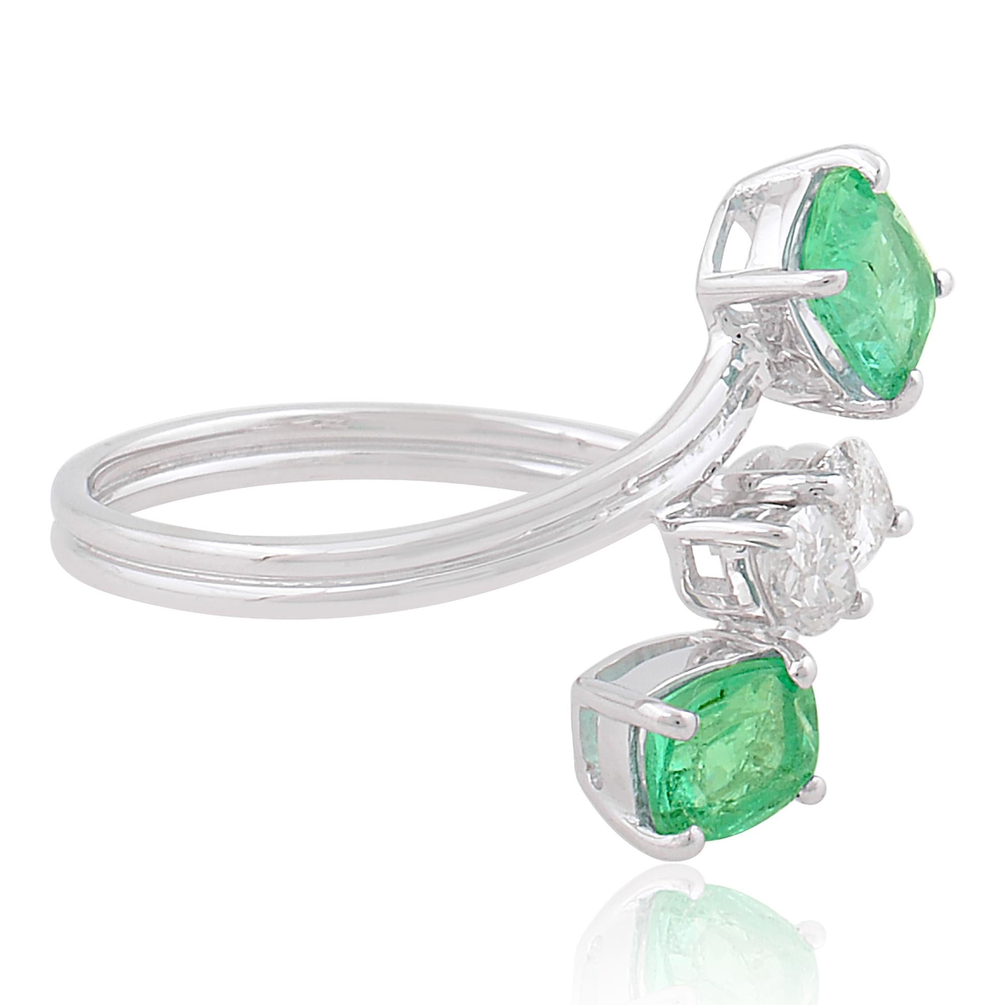 Emerald Cut 1.41 TCW Natural Emerald Gemstone Wrap Ring Marquise Diamond 18 Karat White Gold For Sale
