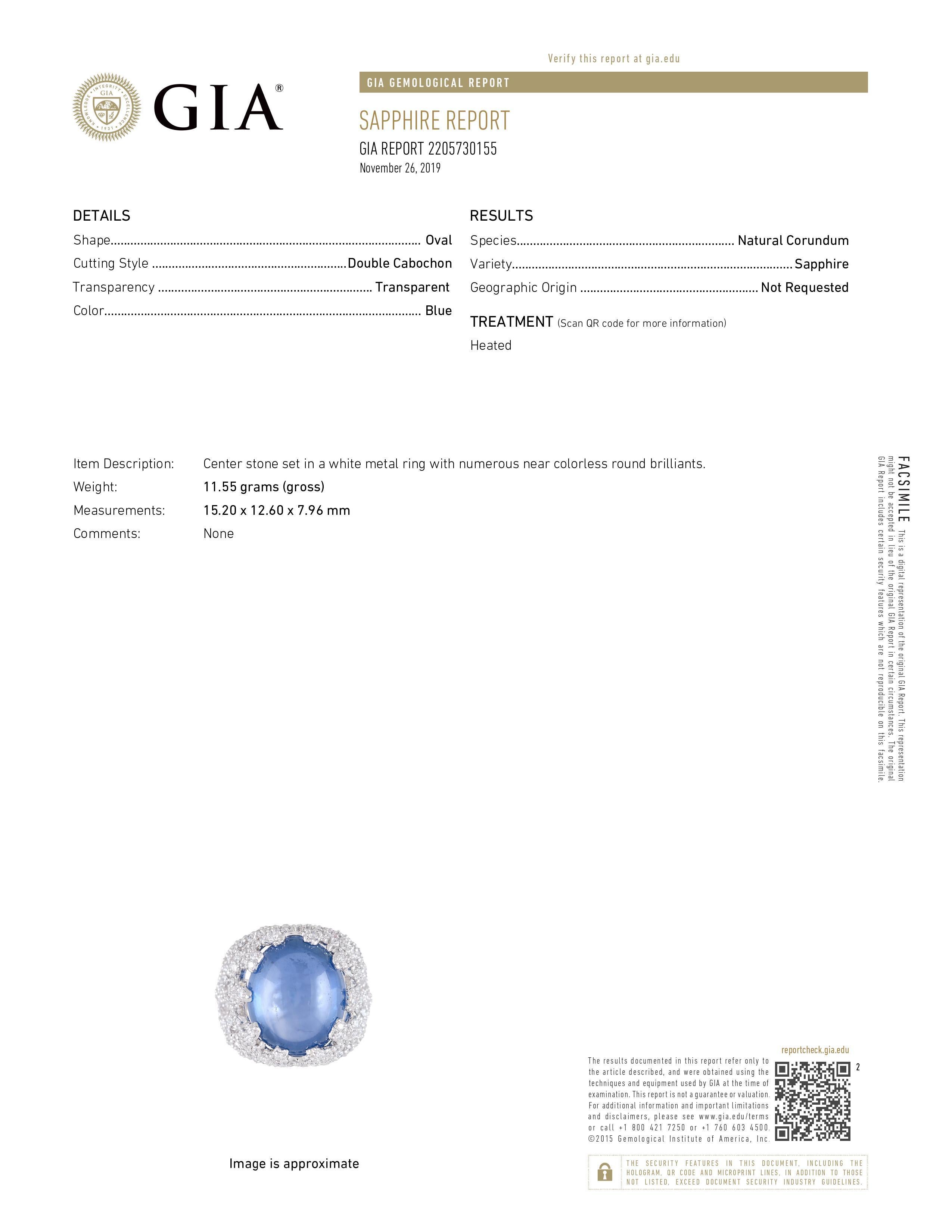 14.10 Carat Blue Double Cabochon Sapphire & 1.46ctw Diamond Cocktail Ring  In New Condition For Sale In Houston, TX
