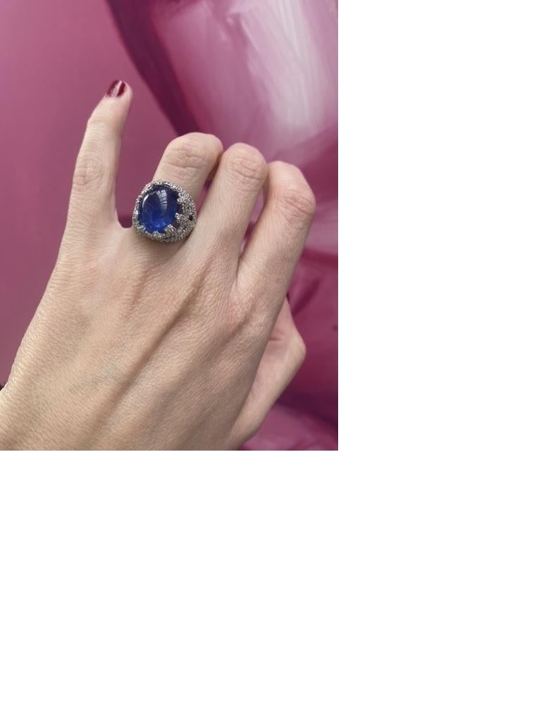 14.10 Carat Blue Double Cabochon Sapphire & 1.46ctw Diamond Cocktail Ring  For Sale 2