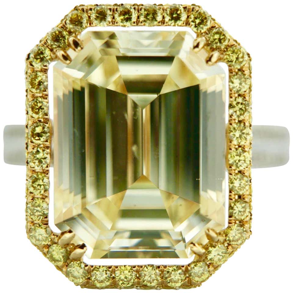 8.31 Carat Emerald cut White Diamond And Baguette Ring In 18K Gold. For ...