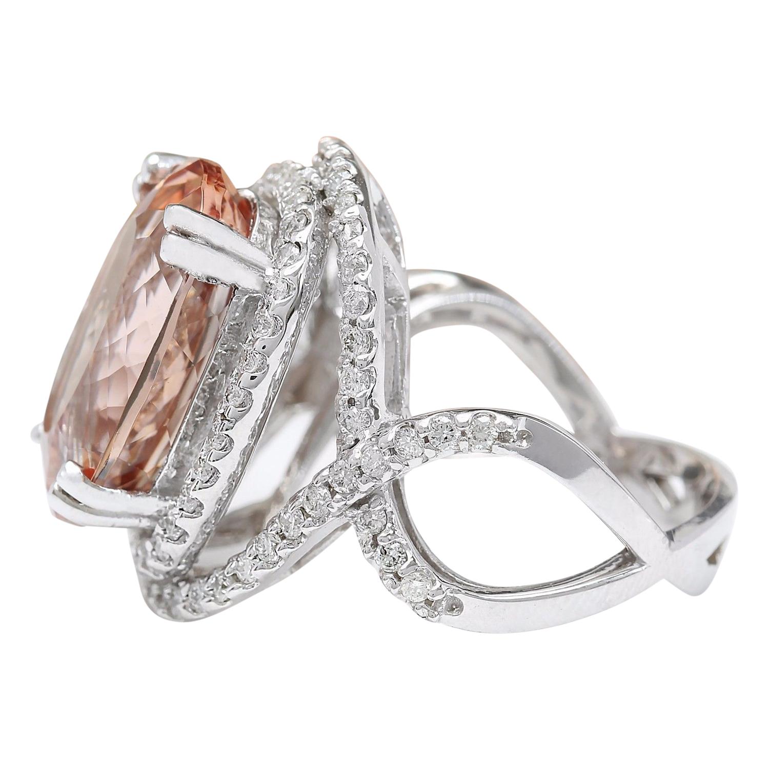 14.10 Carat Morganite 18 Karat Solid White Gold Diamond Ring In New Condition For Sale In Los Angeles, CA