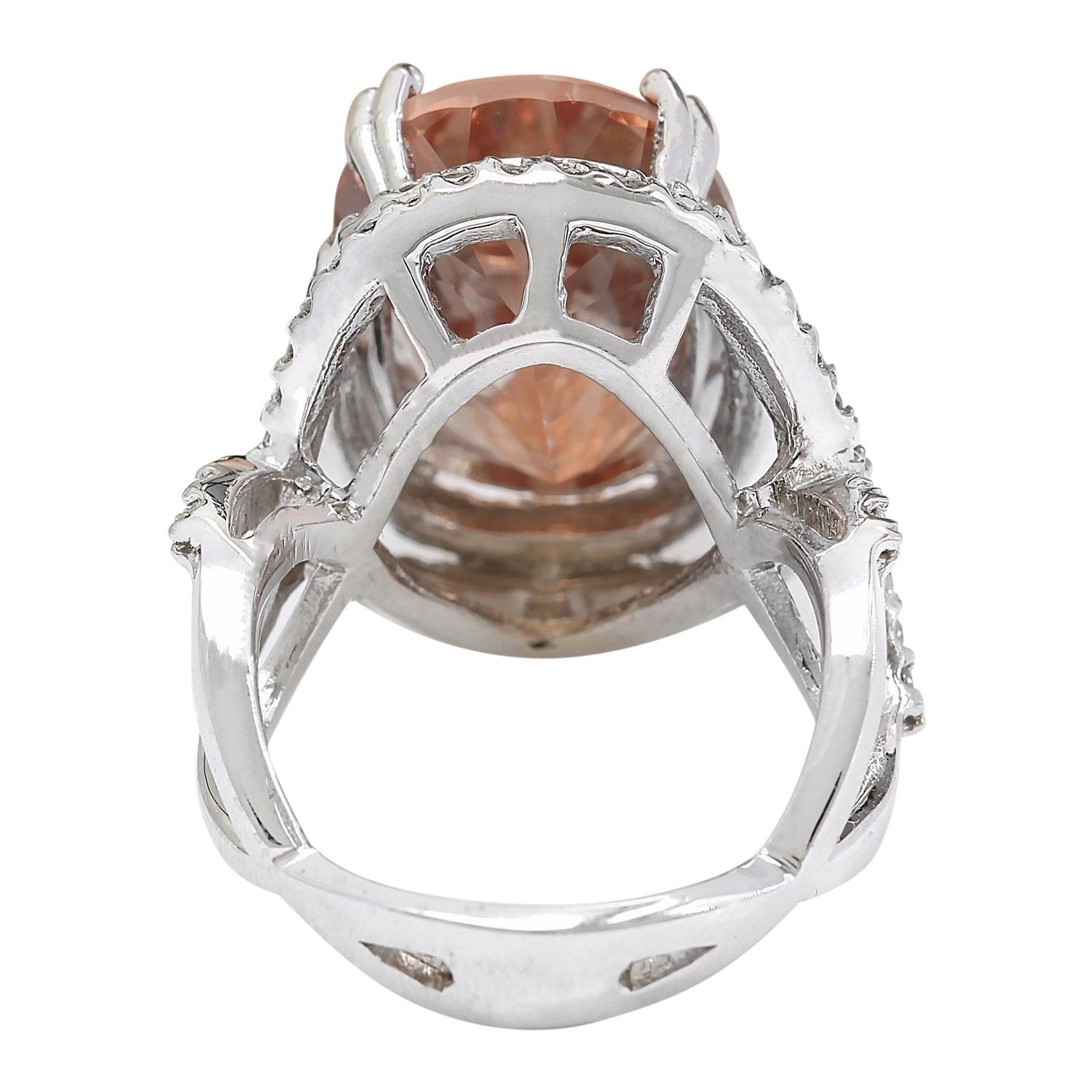 Women's 14.10 Carat Morganite 18 Karat Solid White Gold Diamond Ring For Sale