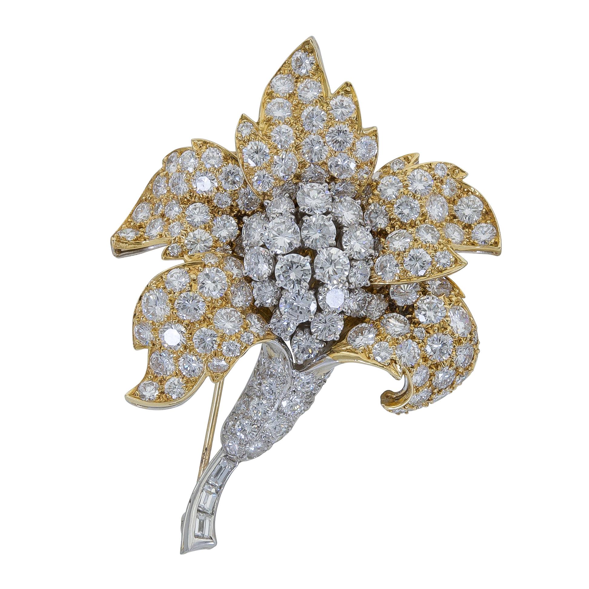 14.10 Carat Round Diamond Flower Brooch