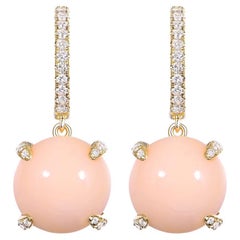 14.10Ct Coral and Diamond Drop Earring in 18K Yellow Gold