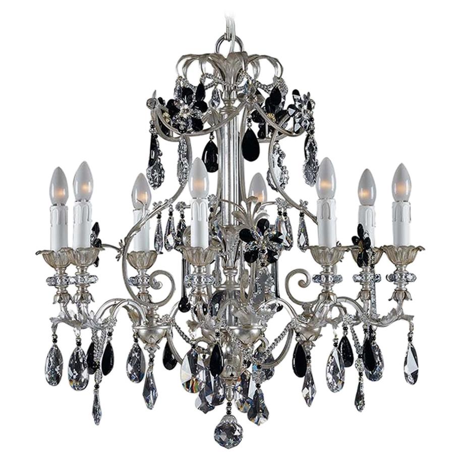 Lustre à 8 éclairages en cristal noir 1412 en vente