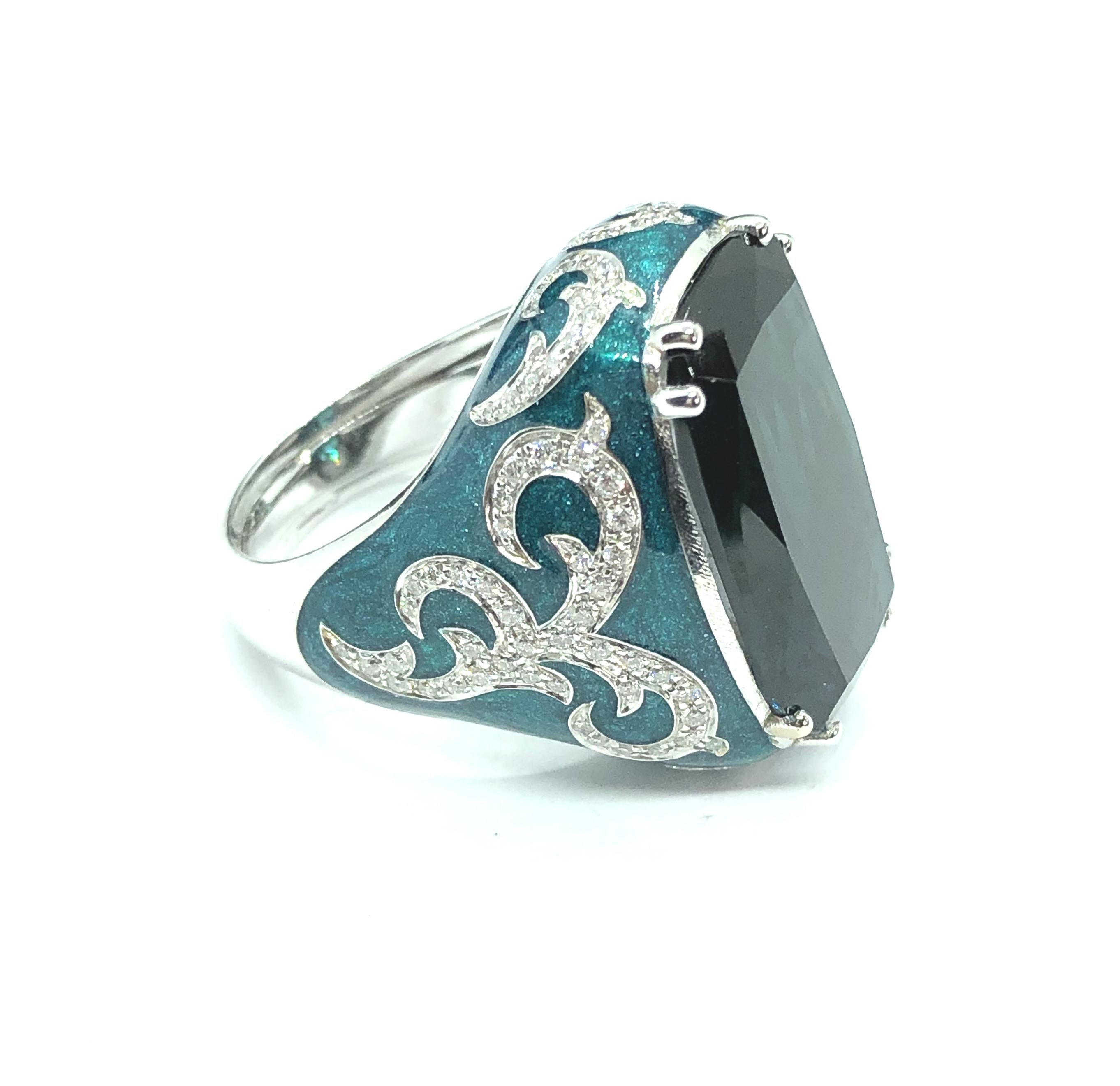 14.12 Carat Green Blue Tourmaline Gold 18 Carat Cocktail Ring Diamonds Enamel In New Condition For Sale In Valenza, IT