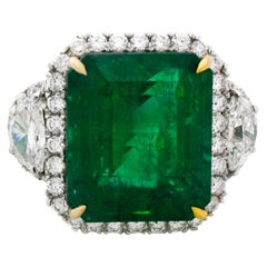 Platinring mit 14,13 Karat GIA-zertifiziertem grünem Smaragd und Diamant