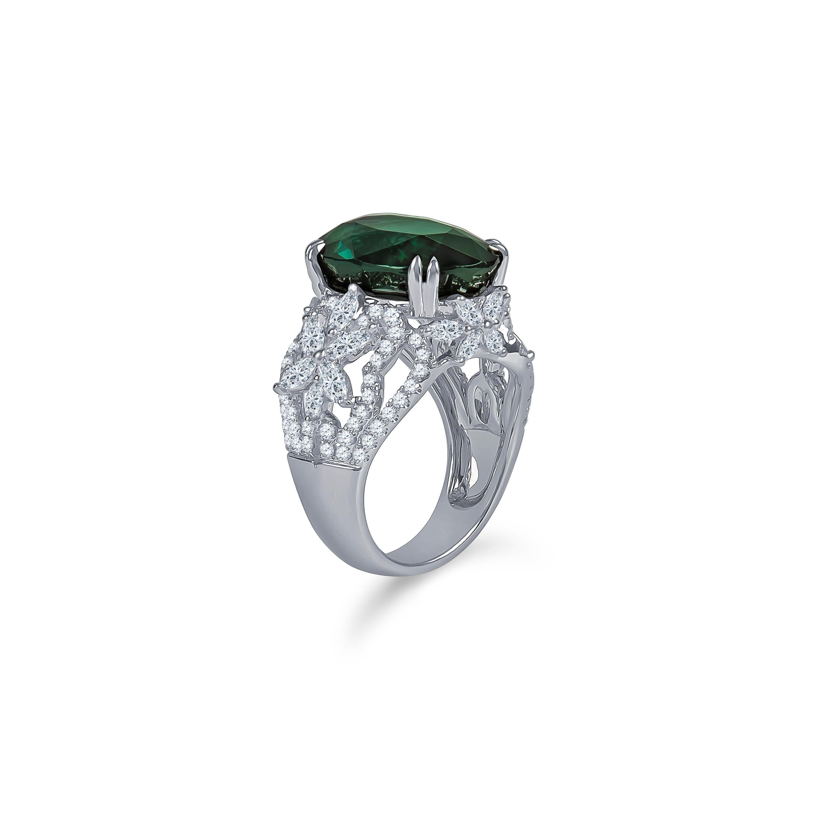 14.14 Carat Natural Green Sapphire Ring ‘GRS’ with 1.23 Carat Marquise ...
