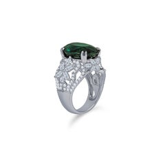 14.14 Carat Natural Green Sapphire Ring ‘GRS’ with 1.23 Carat Marquise Diamonds