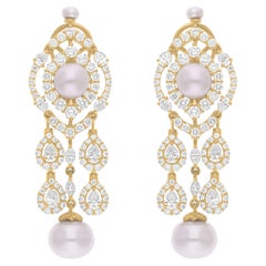 14,14 Karat Perle 4,17 Karat SI/H Diamant Ohrringe 18 Karat Gelbgold