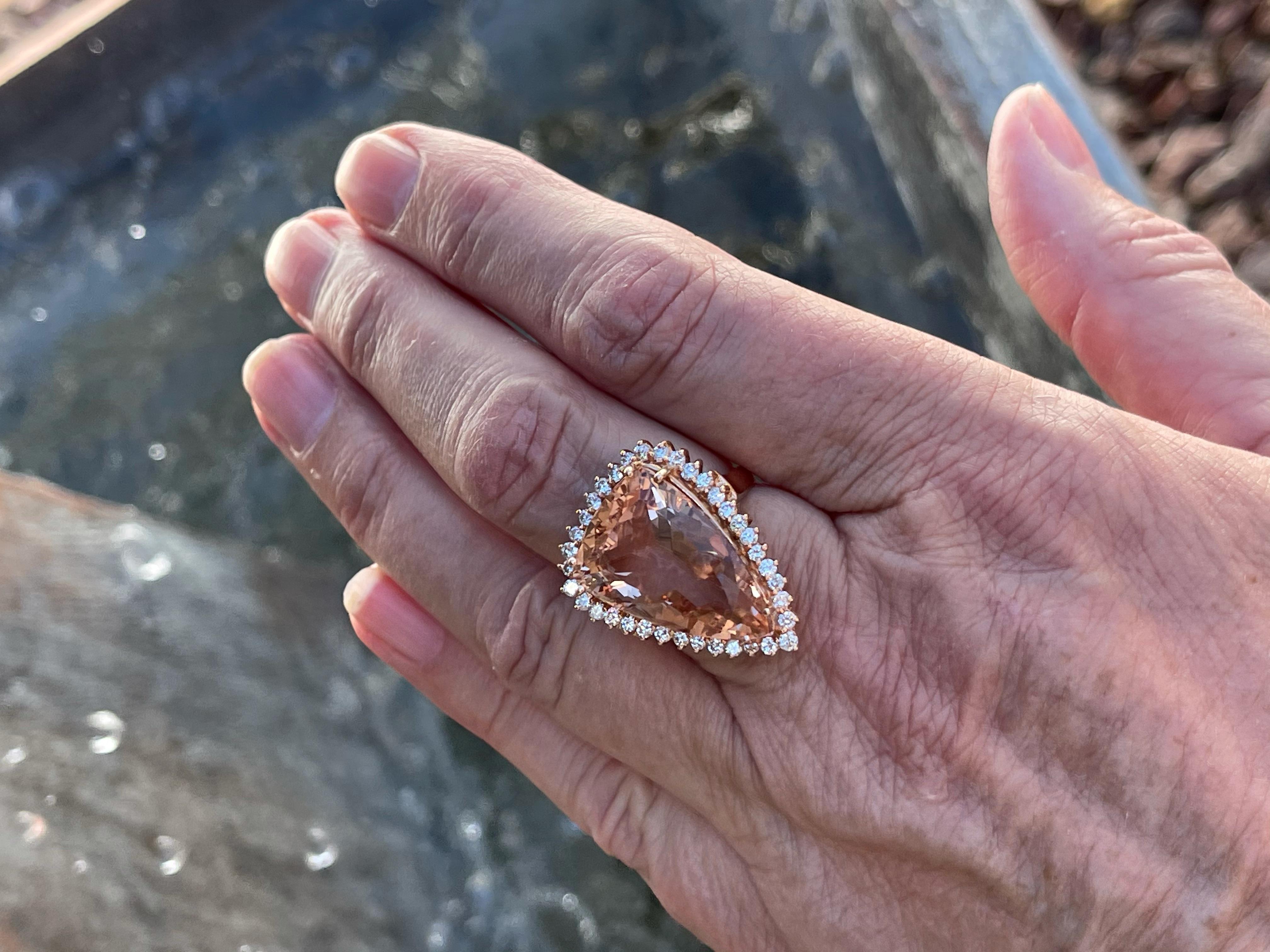 Modern 14.15 Carat Morganite Rose Gold Ring with Diamonds