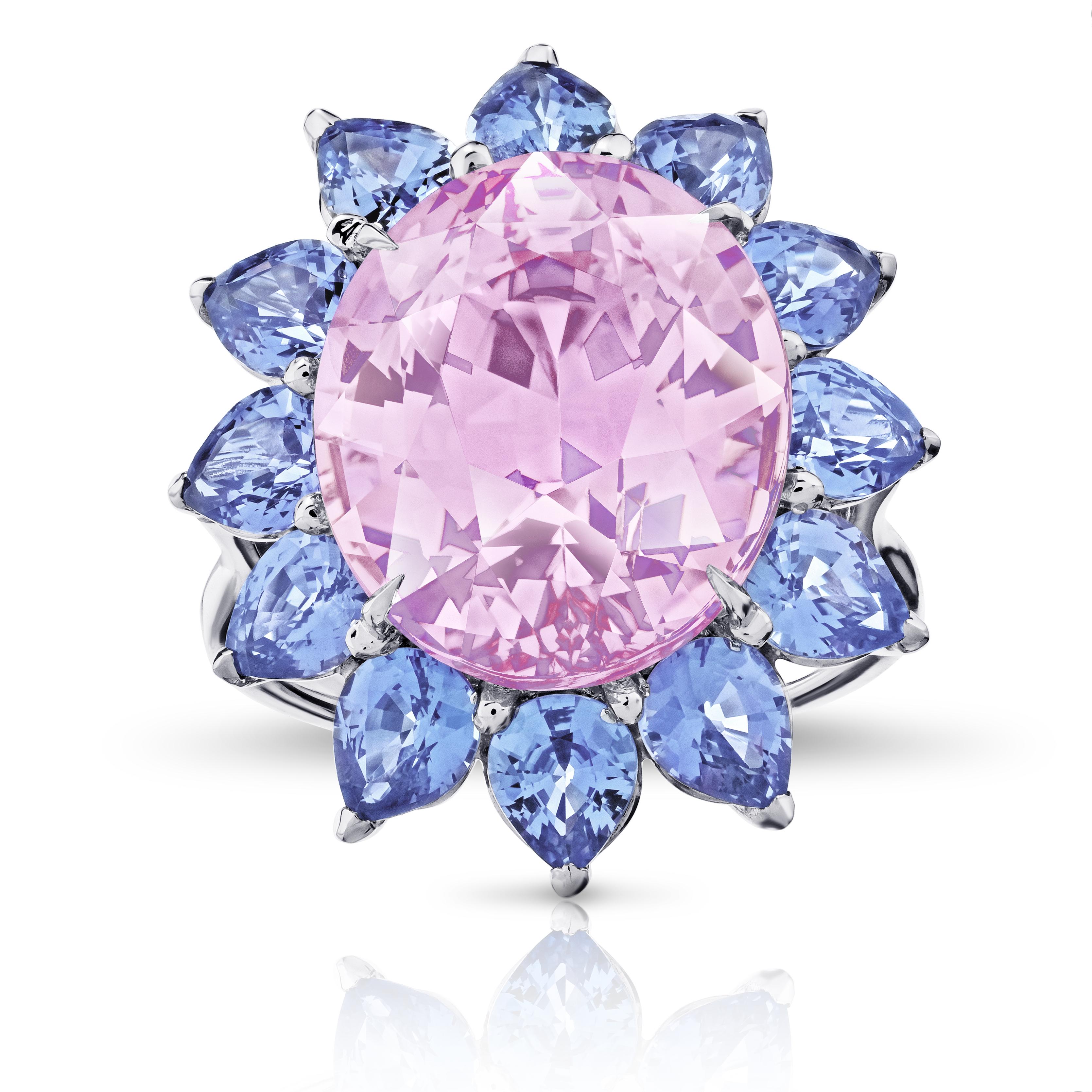 14,15 Karat Oval Rosa natürlicher unbehandelter Saphir und Platinring im Angebot 1
