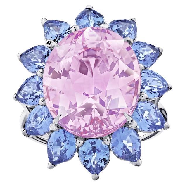 14,15 Karat Oval Rosa natürlicher unbehandelter Saphir und Platinring