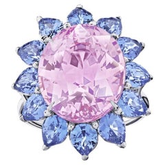 14.15 Carat Oval Pink Natural No Heat Sapphire and Platinum Ring