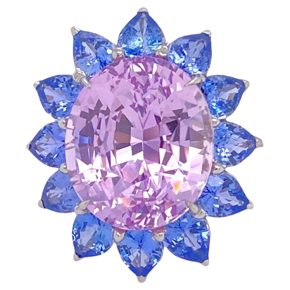14.15 Carat Oval Pink Natural No Heat Sapphire and Platinum Ring