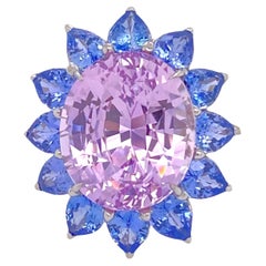 14.15 Carat Oval Pink Natural No Heat Sapphire and Platinum Ring