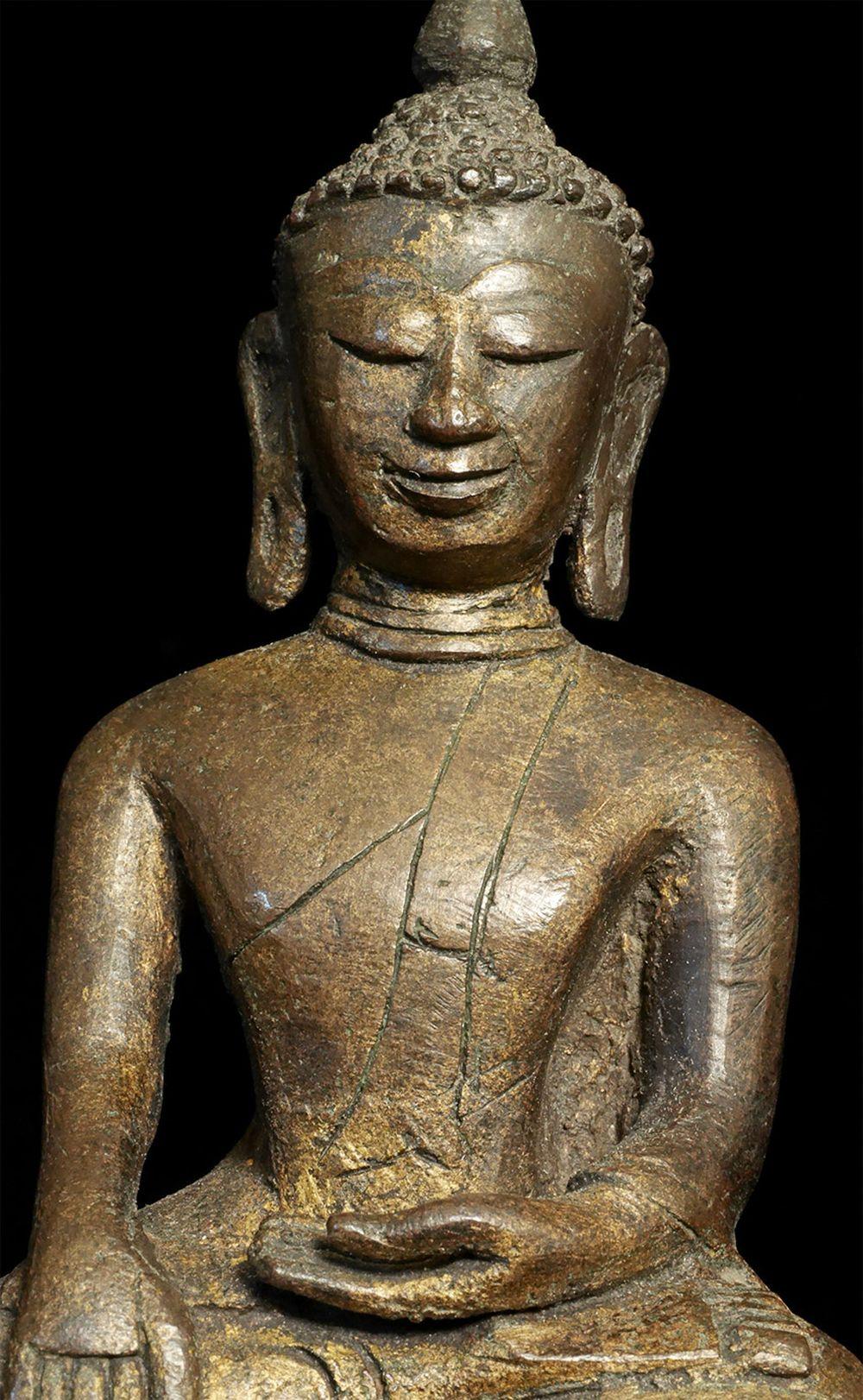 14\15thC Burmese Pinya style- a very rare type of Burmese Buddha which is from after the Pagan period, and contemporary with the early Ava period. There are still clear echoes of Pagan. Of the extremely few of this style around, this is an