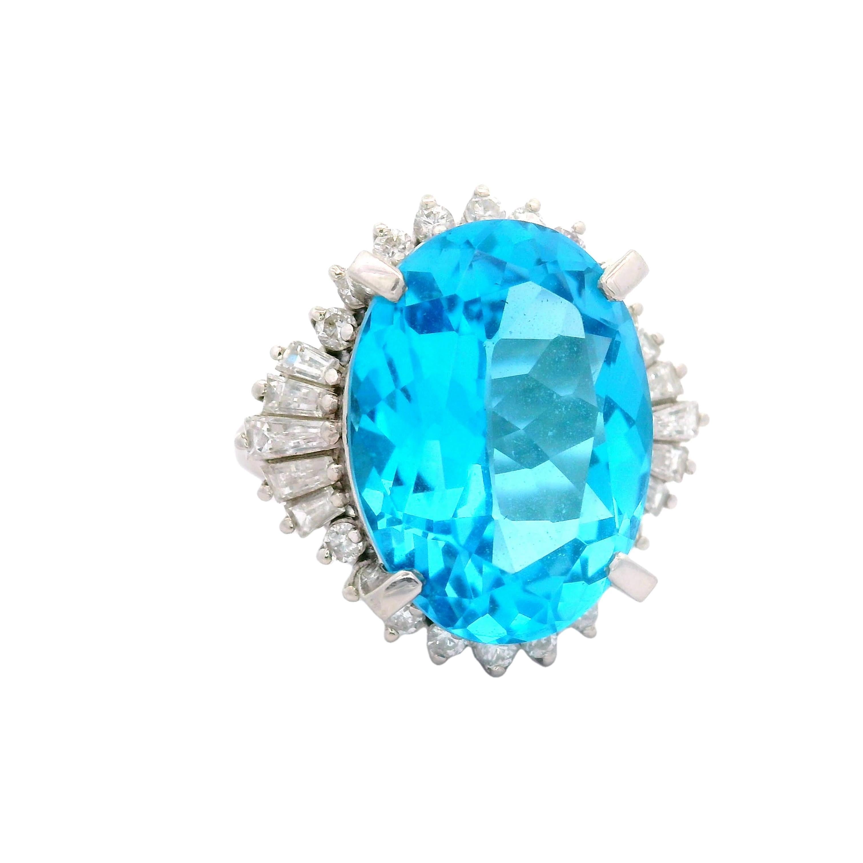 Platinring mit 14,16 Karat blauem Topas und Diamant (Zeitgenössisch) im Angebot