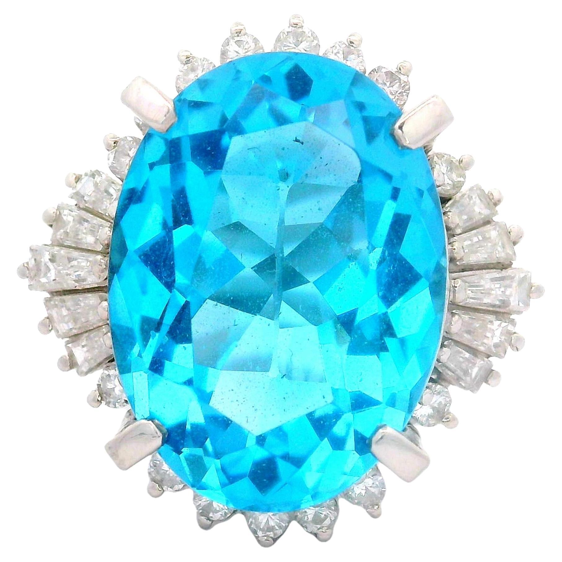 14.16 Carat Blue Topaz Diamond Platinum Ring