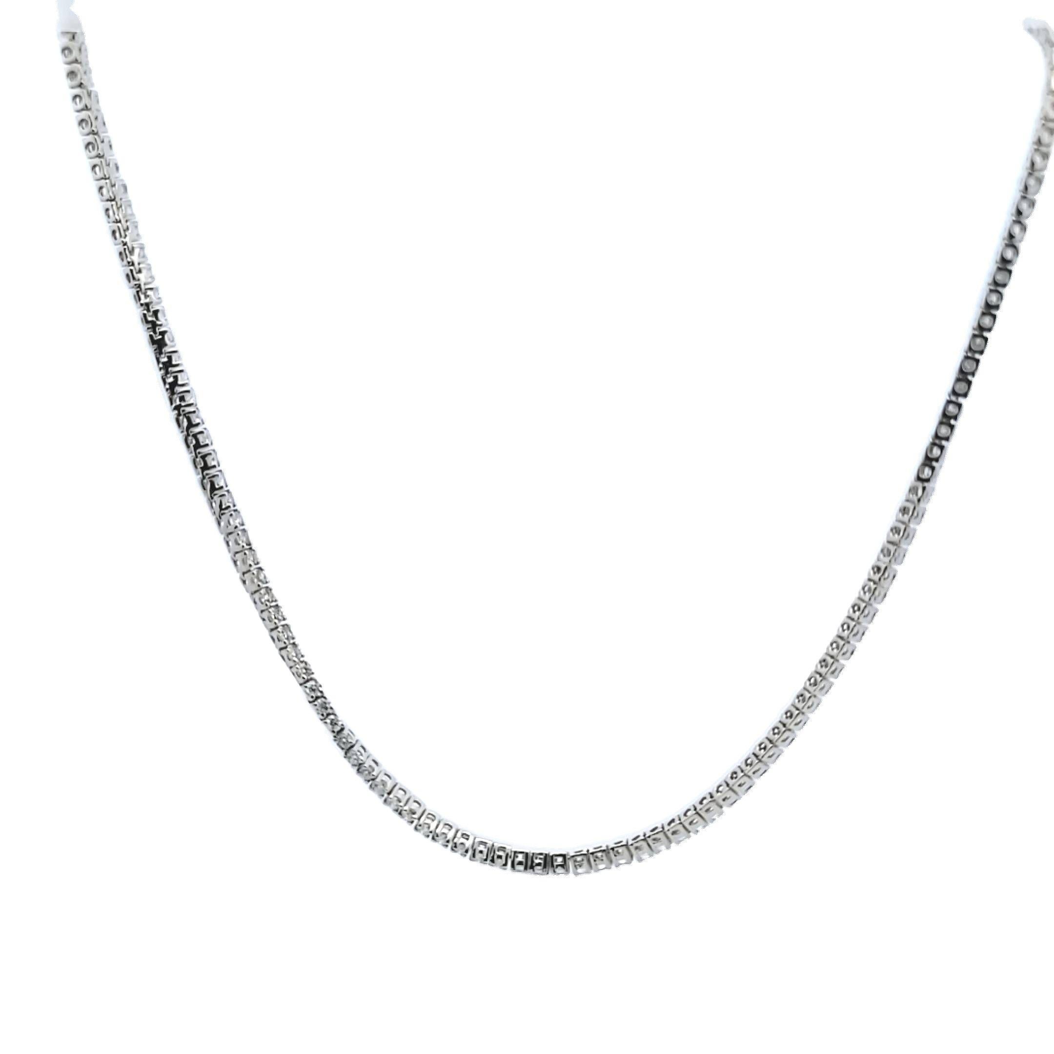 Title:
14.16 Carat Round Brilliant G SI1 Diamond 14 Karat White Gold Riviera Necklace
Style:
Riviera
Metal:
14 Karat White Gold
Gemstone 1:
14.16 Carat Diamond
Number of Stones:
177
Color:
G
Clarity:
SI1
Shape:
Round Brilliant
Dimension:
22