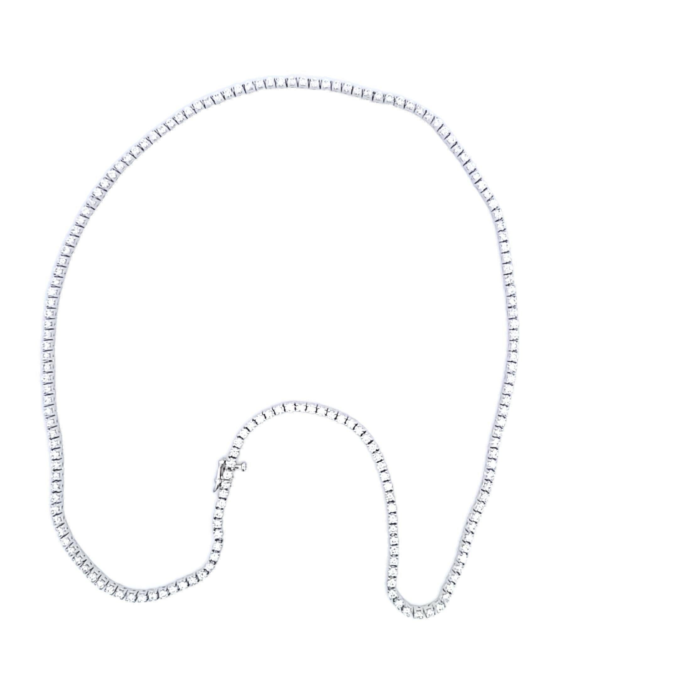 Contemporary 14.16 Carat Round Brilliant G SI1 Diamond 14 Karat White Gold Riviera Necklace For Sale