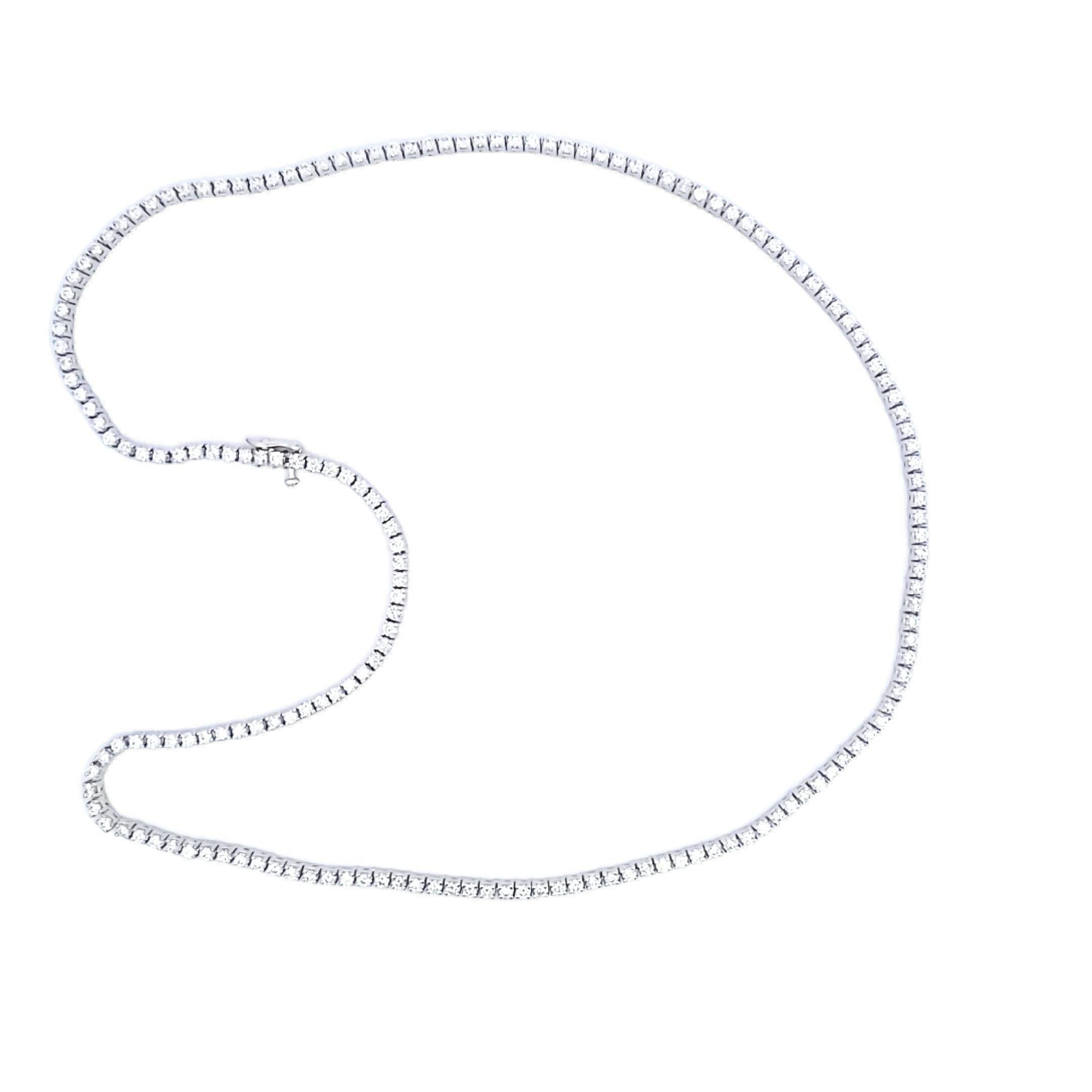 Brilliant Cut 14.16 Carat Round Brilliant G SI1 Diamond 14 Karat White Gold Riviera Necklace For Sale