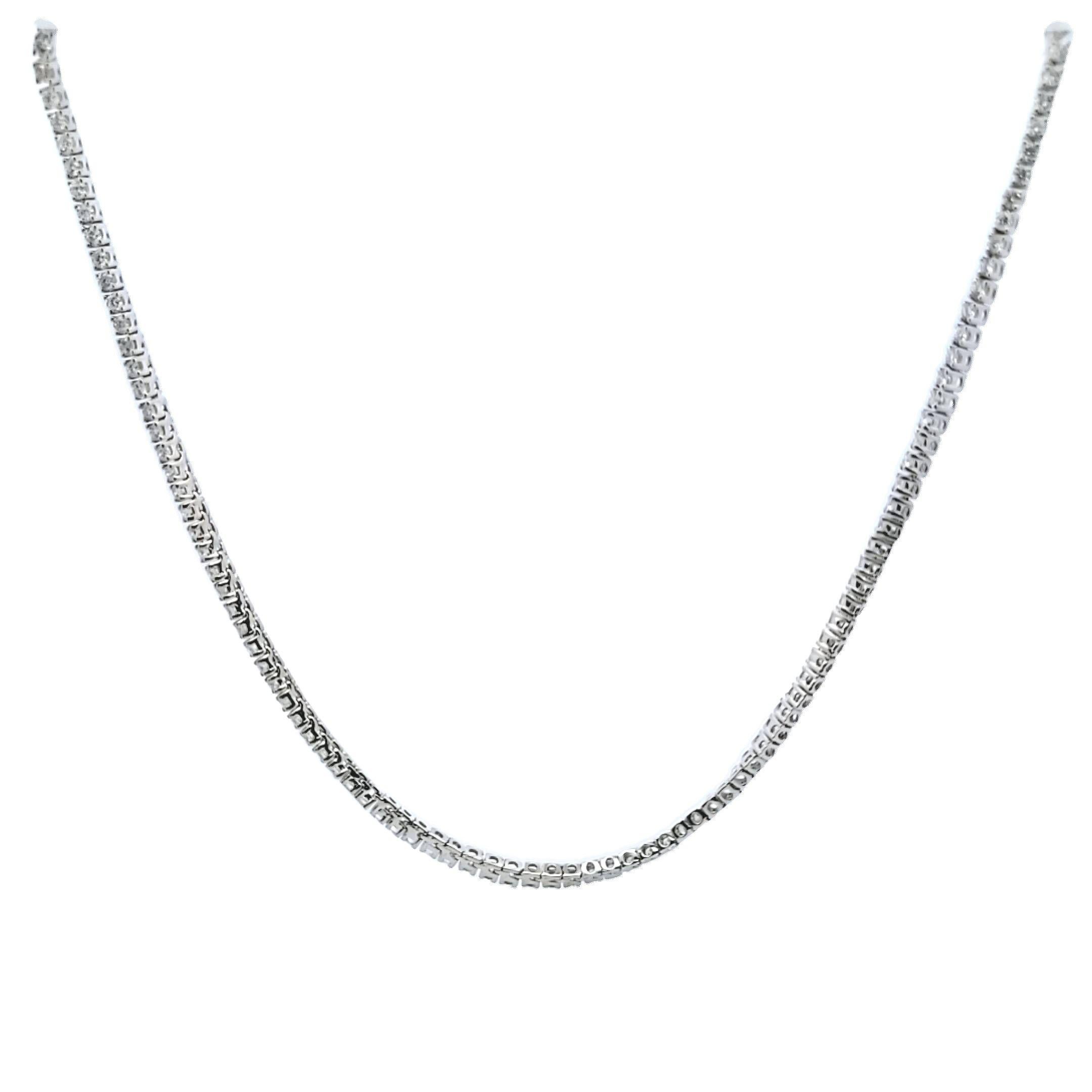 Brilliant Cut 14.16 Carat Round Brilliant G SI1 Diamond 14 Karat White Gold Riviera Necklace For Sale