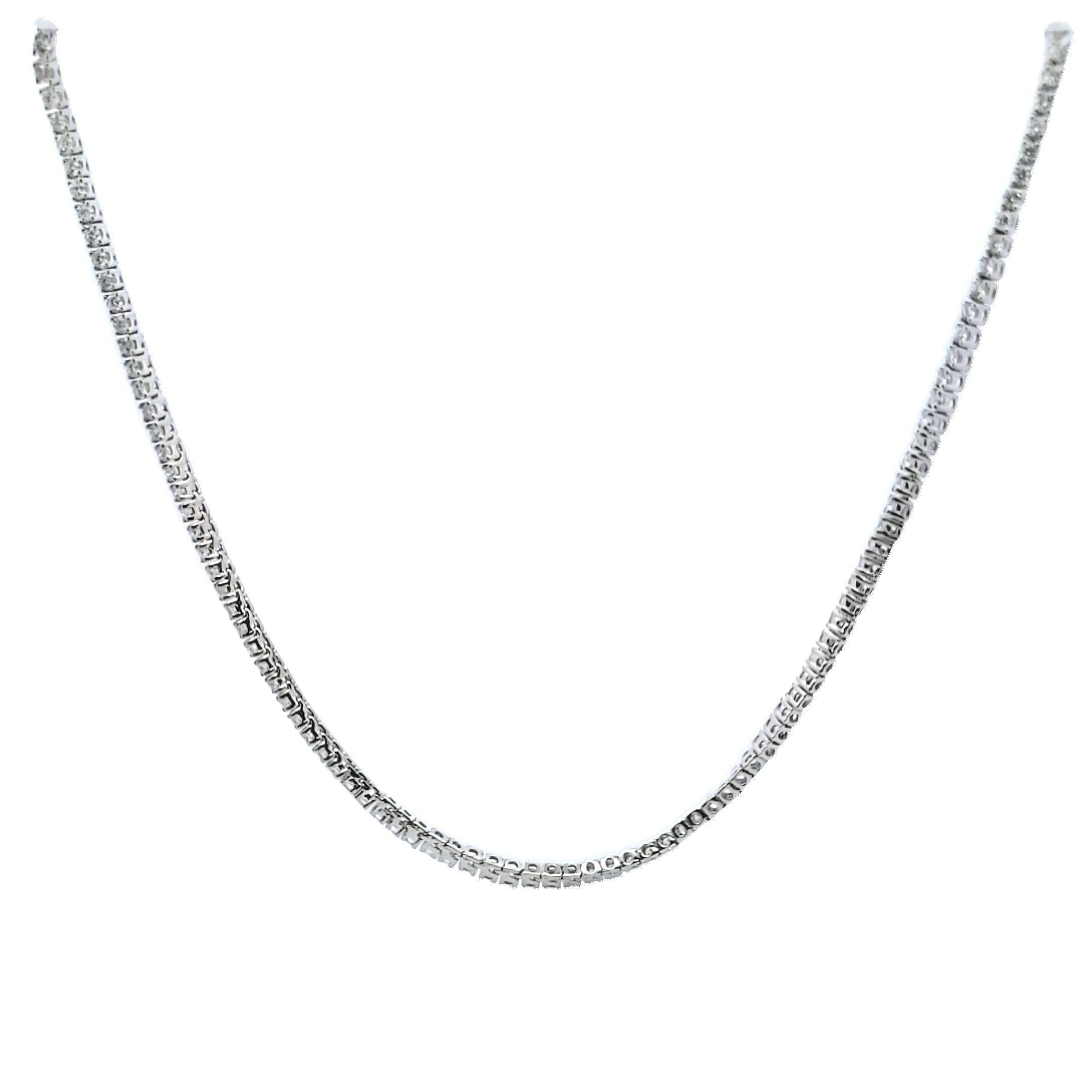 14.16 Carat Round Brilliant G SI1 Diamond 14 Karat White Gold Riviera Necklace In Good Condition For Sale In New York, NY