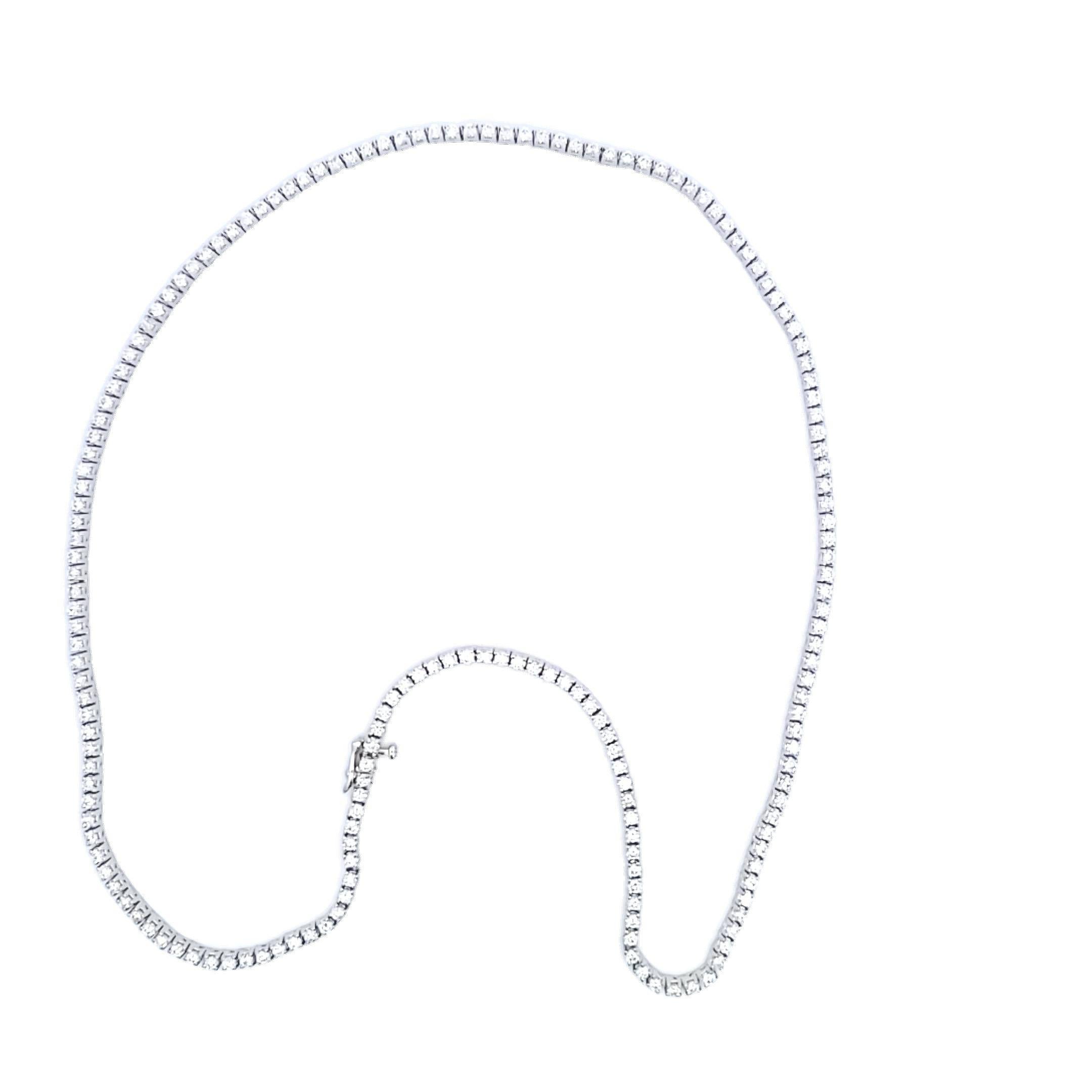 14.16 Carat Round Brilliant G SI1 Diamond 14 Karat White Gold Riviera Necklace In Good Condition For Sale In New York, NY
