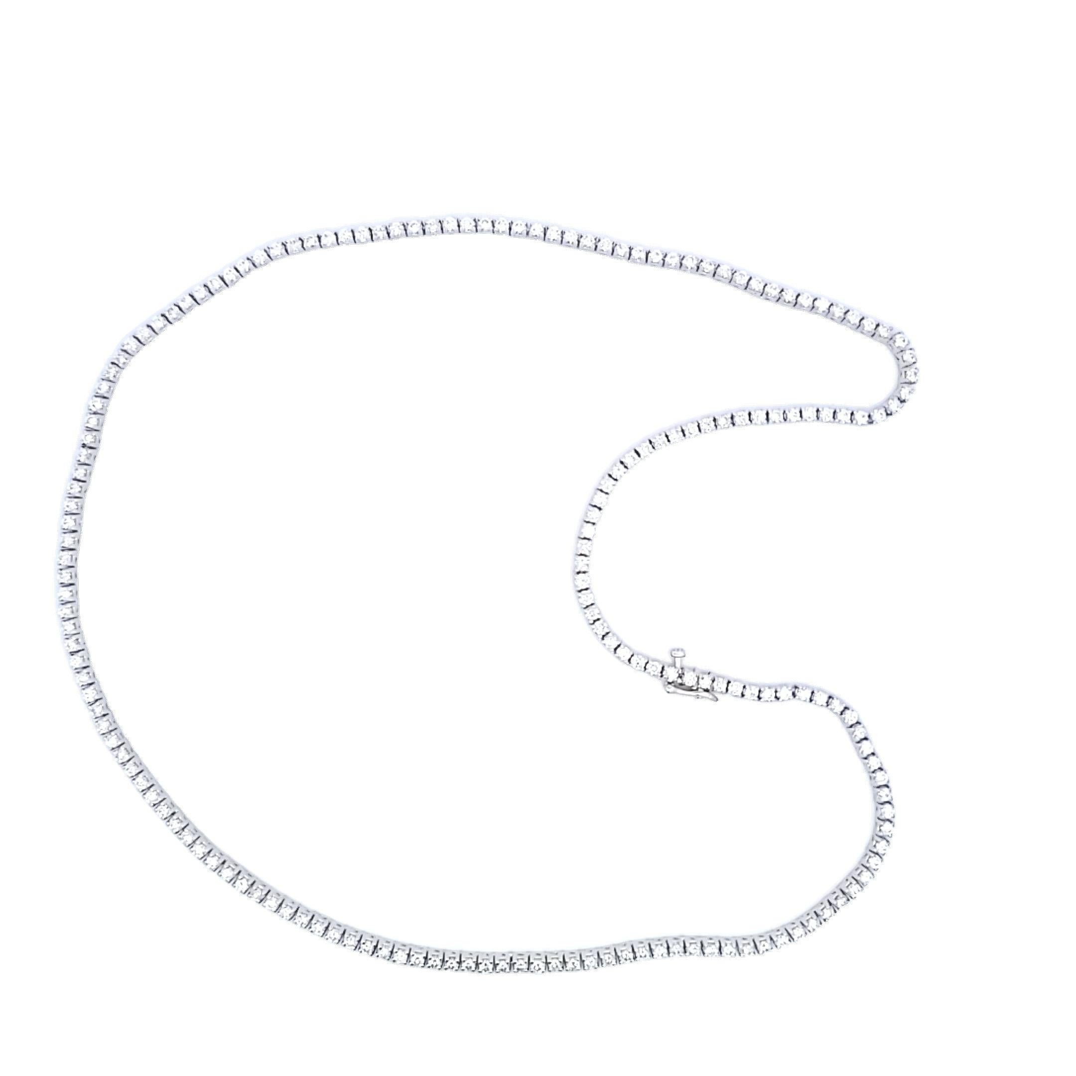 Women's or Men's 14.16 Carat Round Brilliant G SI1 Diamond 14 Karat White Gold Riviera Necklace For Sale