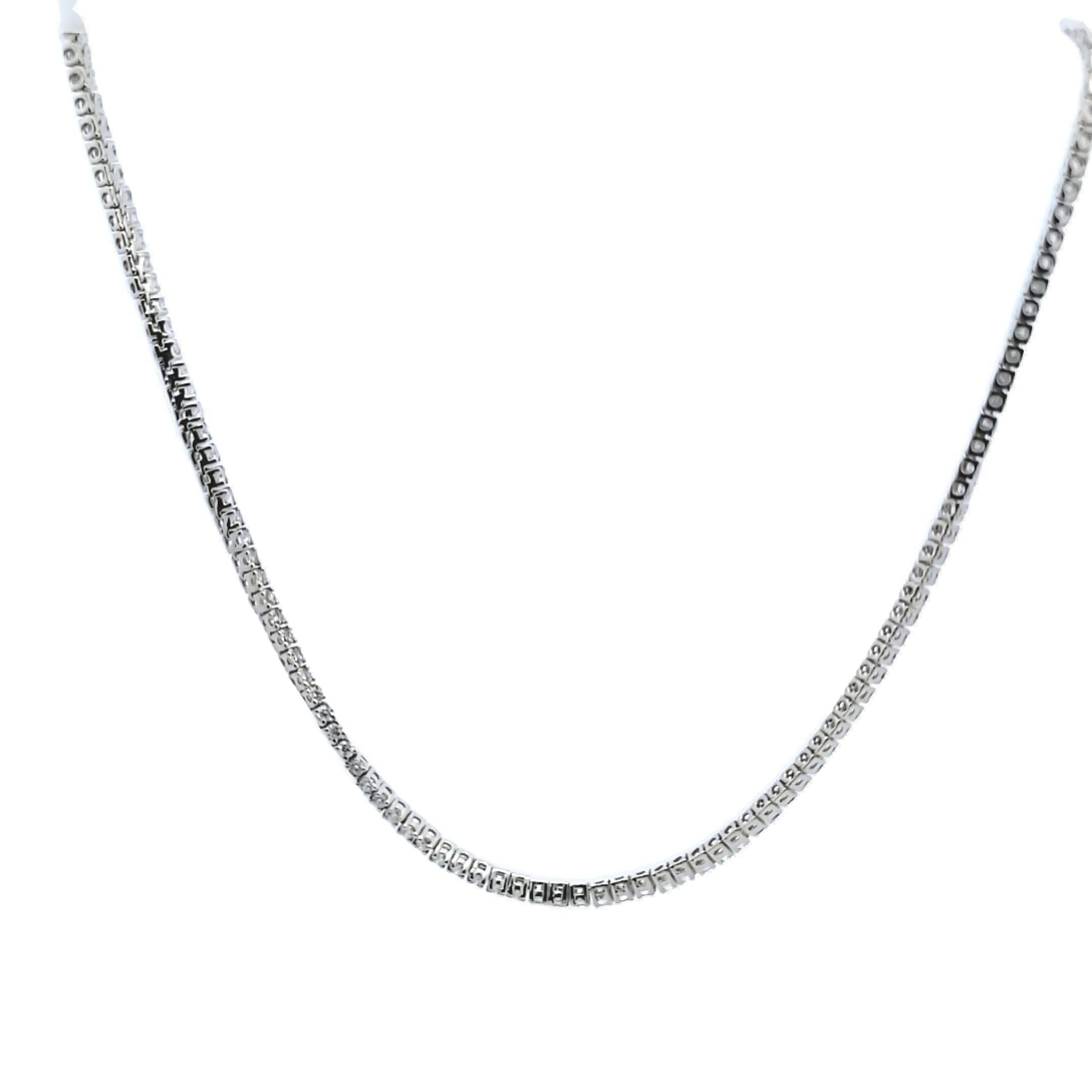 14.16 Carat Round Brilliant G SI1 Diamond 14 Karat White Gold Riviera Necklace For Sale 1