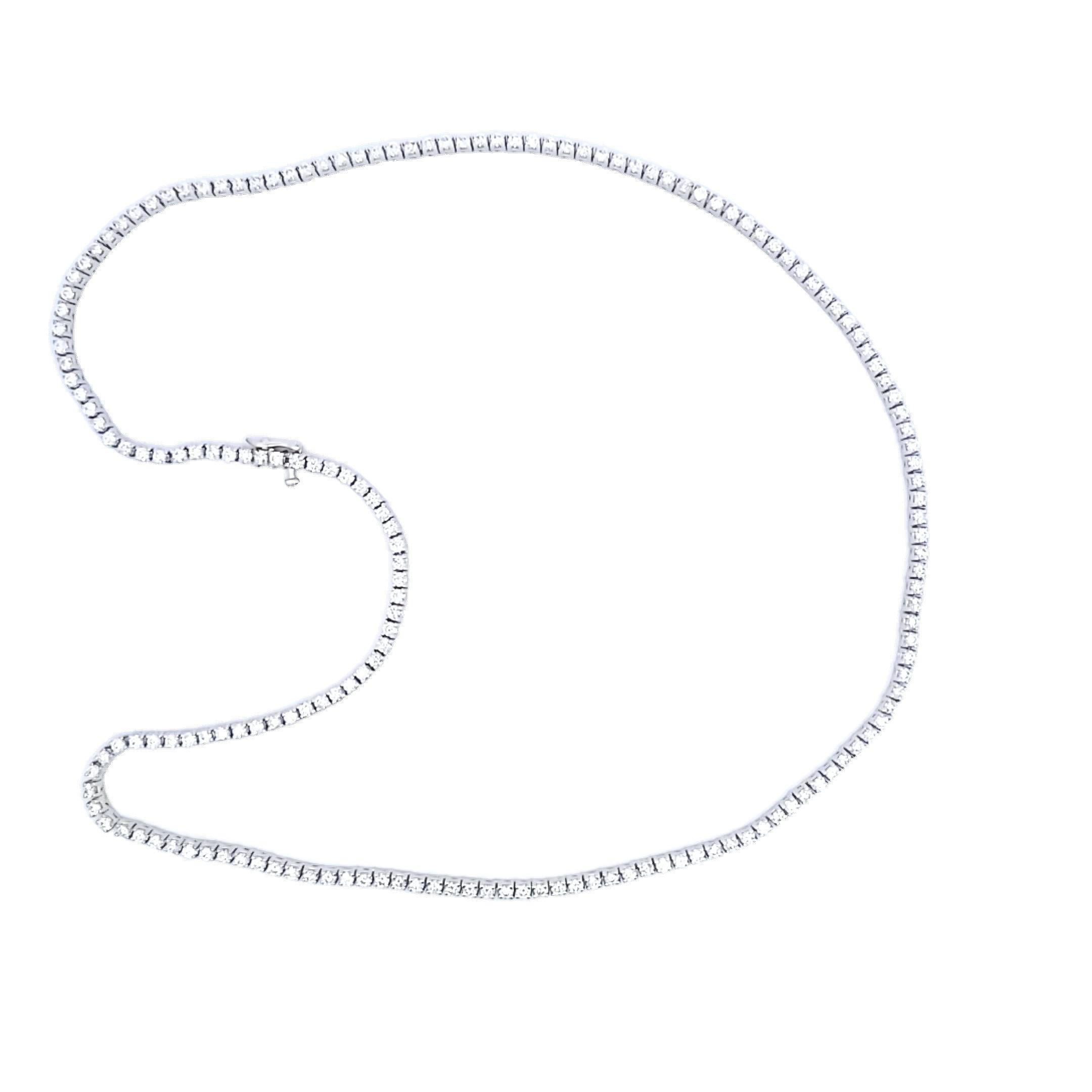 14.16 Carat Round Brilliant G SI1 Diamond 14 Karat White Gold Riviera Necklace For Sale 3