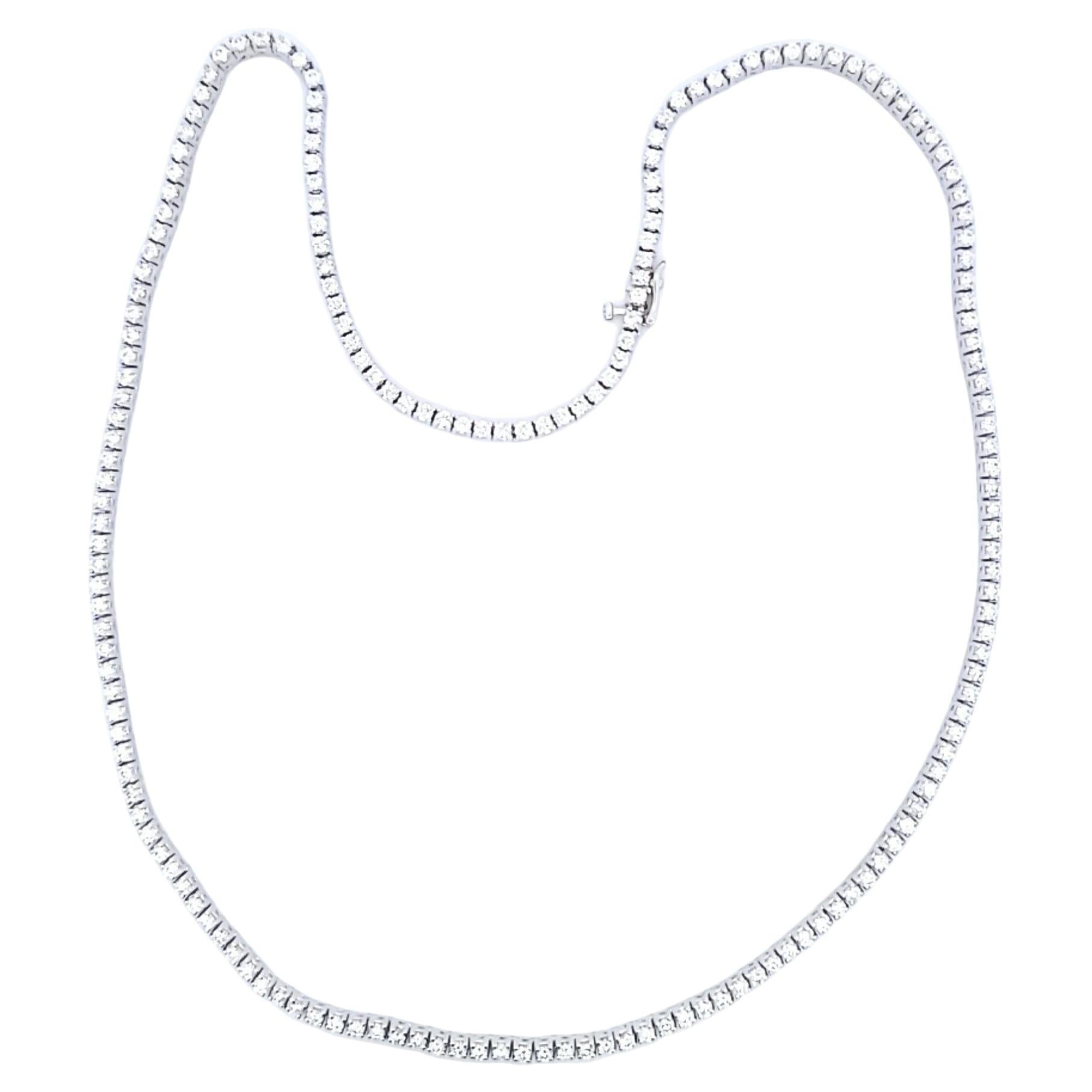 14.16 Carat Round Brilliant G SI1 Diamond 14 Karat White Gold Riviera Necklace