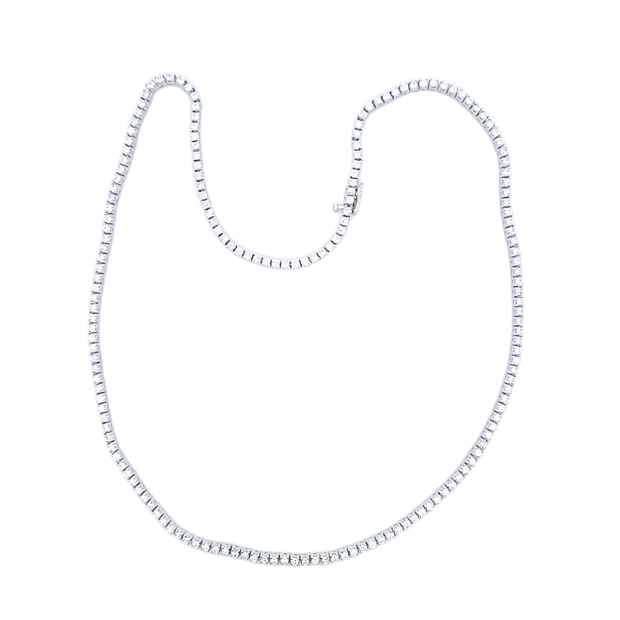14.16 Carat Round Brilliant G SI1 Diamond 14 Karat White Gold Riviera Necklace