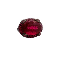14.16 Carat Rubellite Tourmaline Ruby 18k White Gold Cocktail Ring