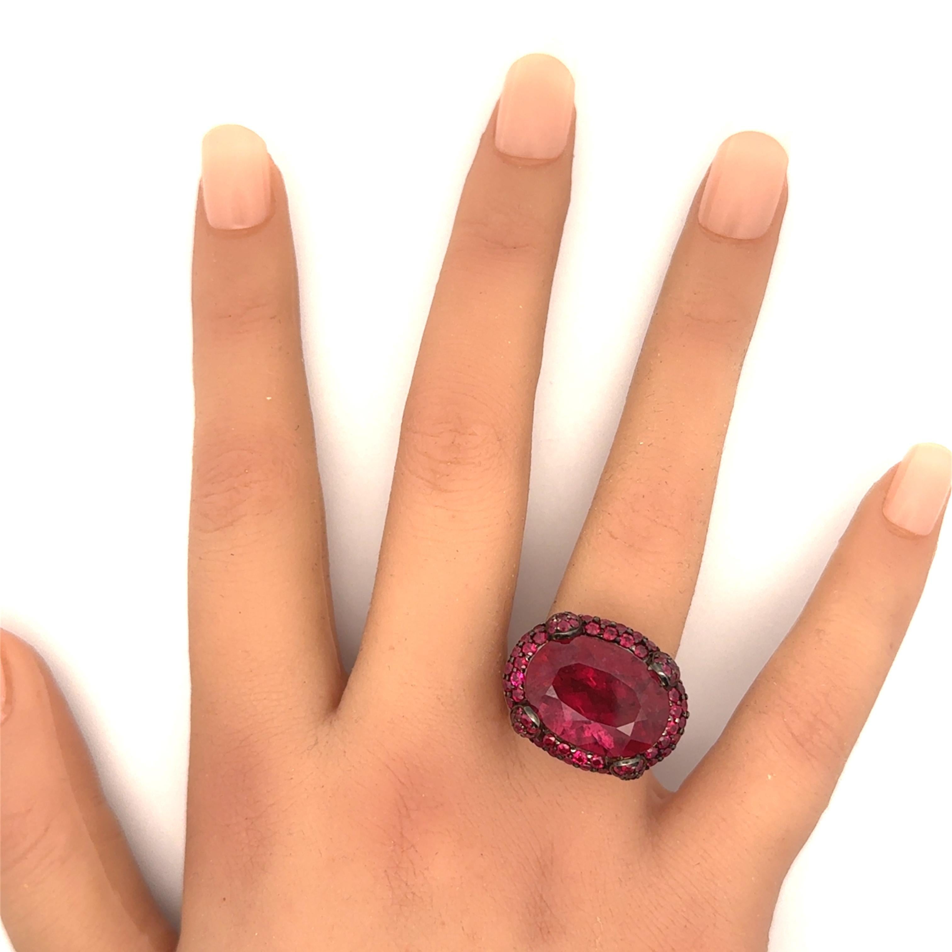 14,16 Karat Rubellit Turmalin Rubin 18k Weißgold Cocktail Ring Damen im Angebot