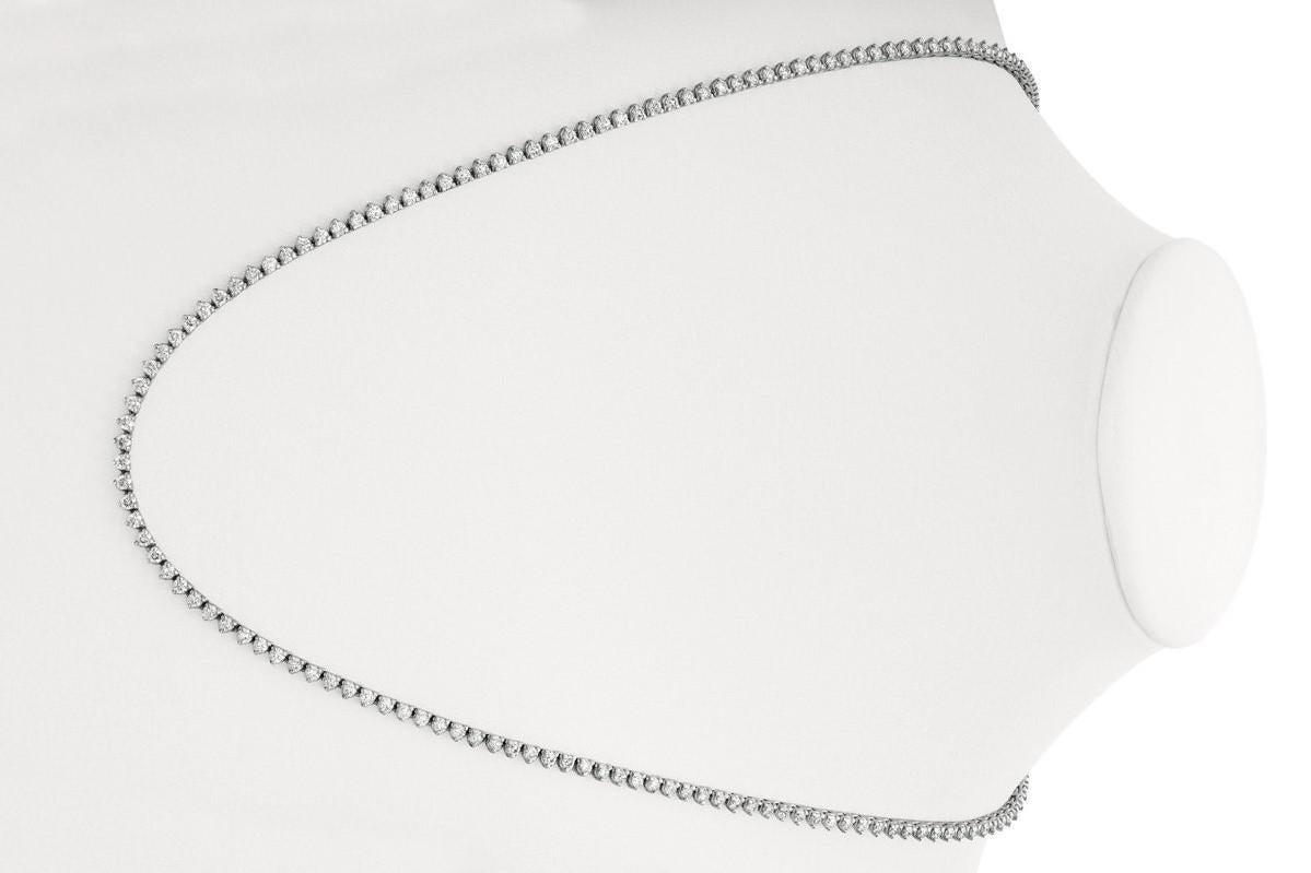 Round Cut 14.16 CT Natural Diamond Necklace 3 Prong G SI 289 Stones 34.2 gr 14K W G For Sale