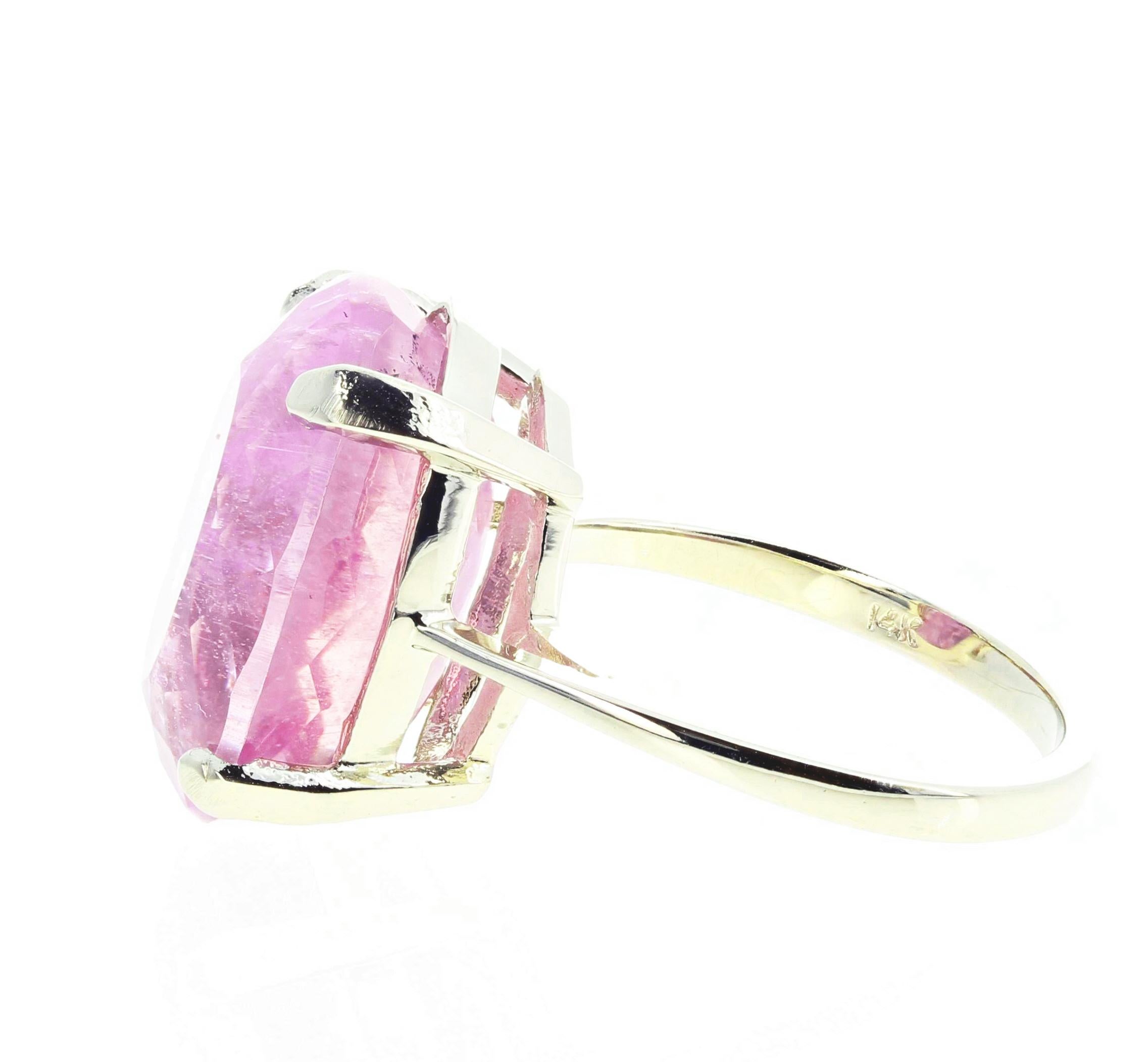 AJD Extraordinarily Rare Clear 14.16Ct PinkyPurple Sparkling Kunzite Silver Ring In New Condition For Sale In Raleigh, NC