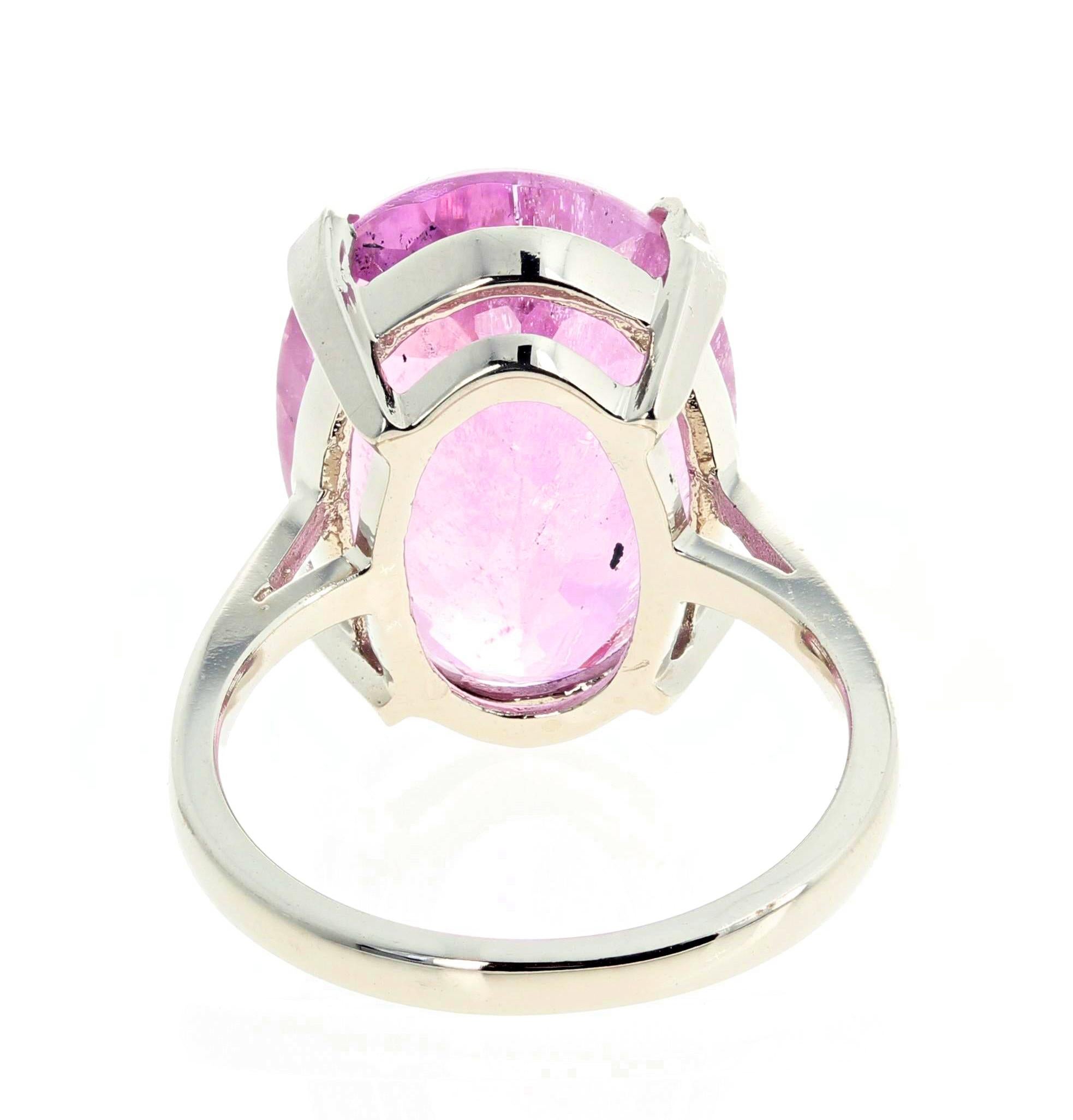 Women's or Men's AJD Extraordinarily Rare Clear 14.16Ct PinkyPurple Sparkling Kunzite Silver Ring For Sale