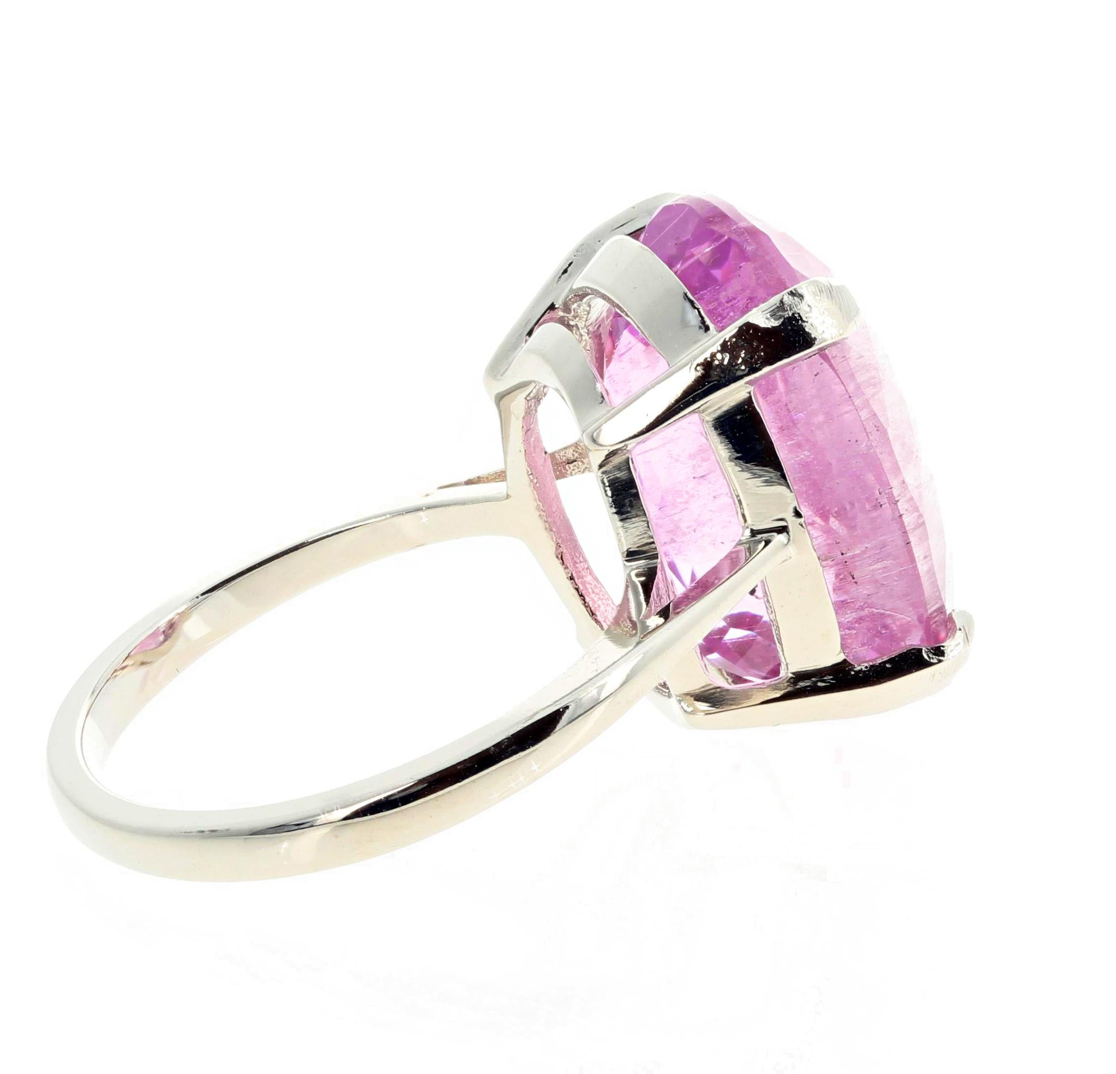 AJD Extraordinarily Rare Clear 14.16Ct PinkyPurple Sparkling Kunzite Silver Ring For Sale 1