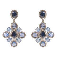 Pendants d'oreilles de style Art déco en saphir bleu 14,17 carats et diamants